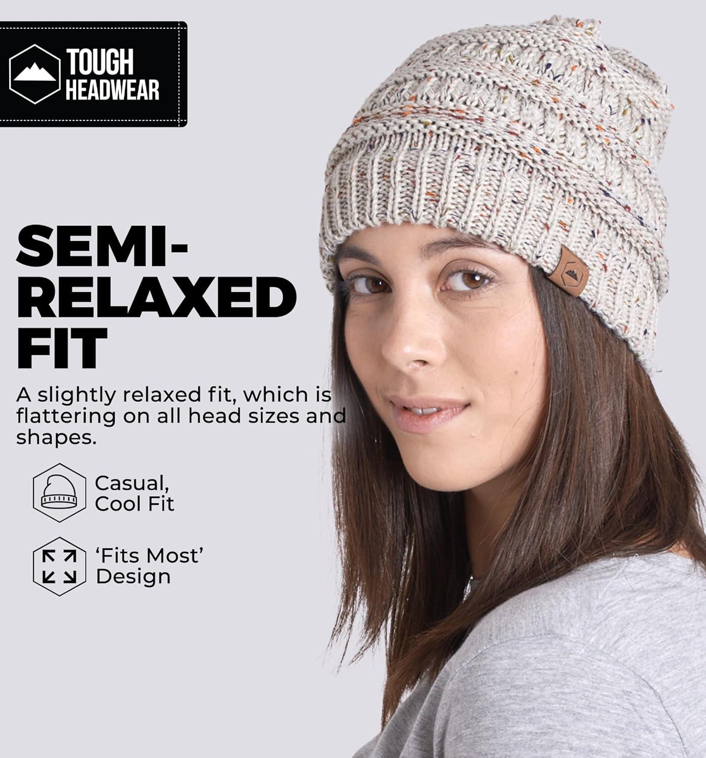imageTough Headwear Womens Winter Hat  Warm Chunky Cable Knit Beanies  Winter Beanie Hats for Women Cold Weather  Beanies WomenOff White Confetti