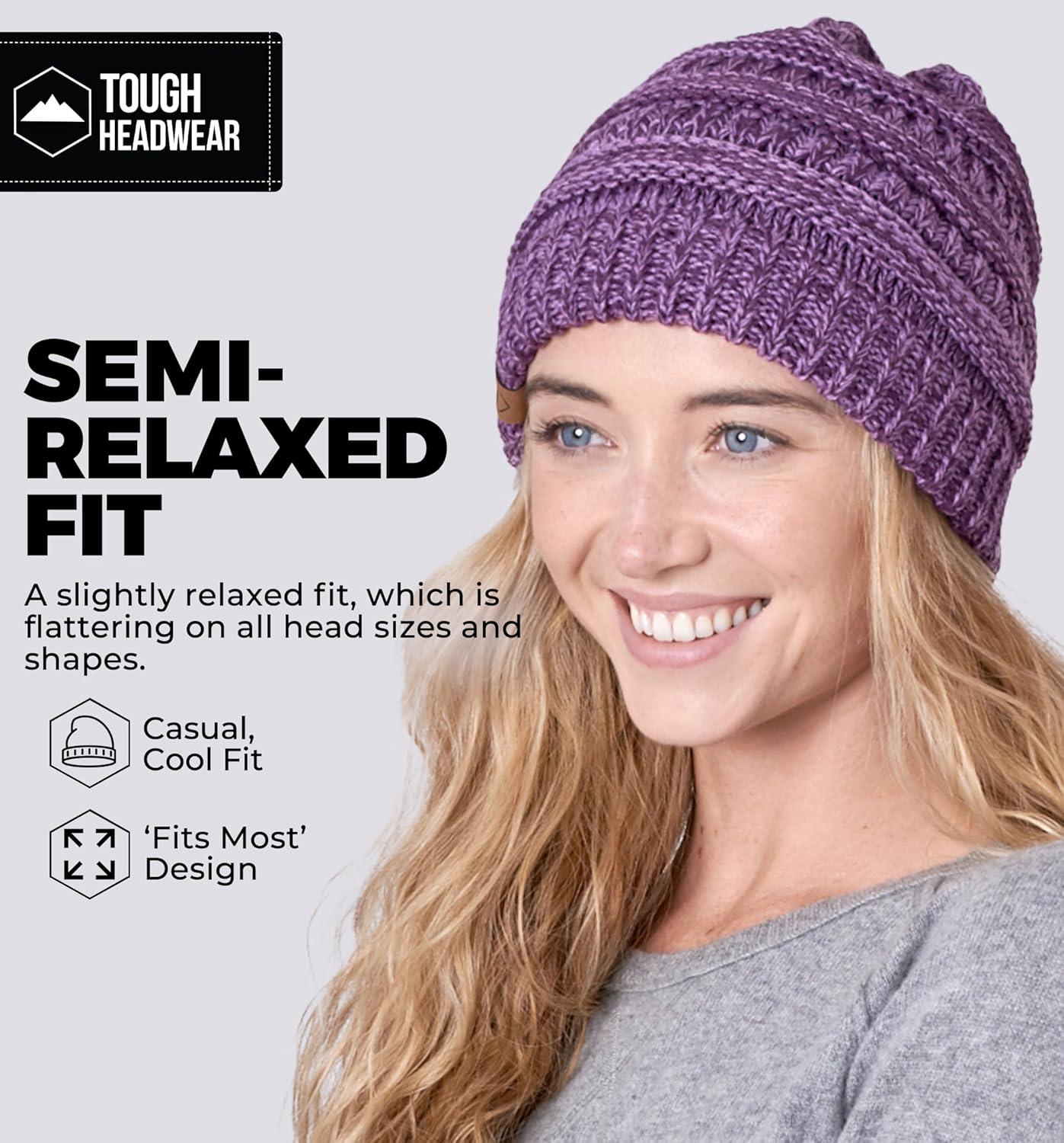 imageTough Headwear Womens Winter Hat  Warm Chunky Cable Knit Beanies  Winter Beanie Hats for Women Cold Weather  Beanies WomenPurple