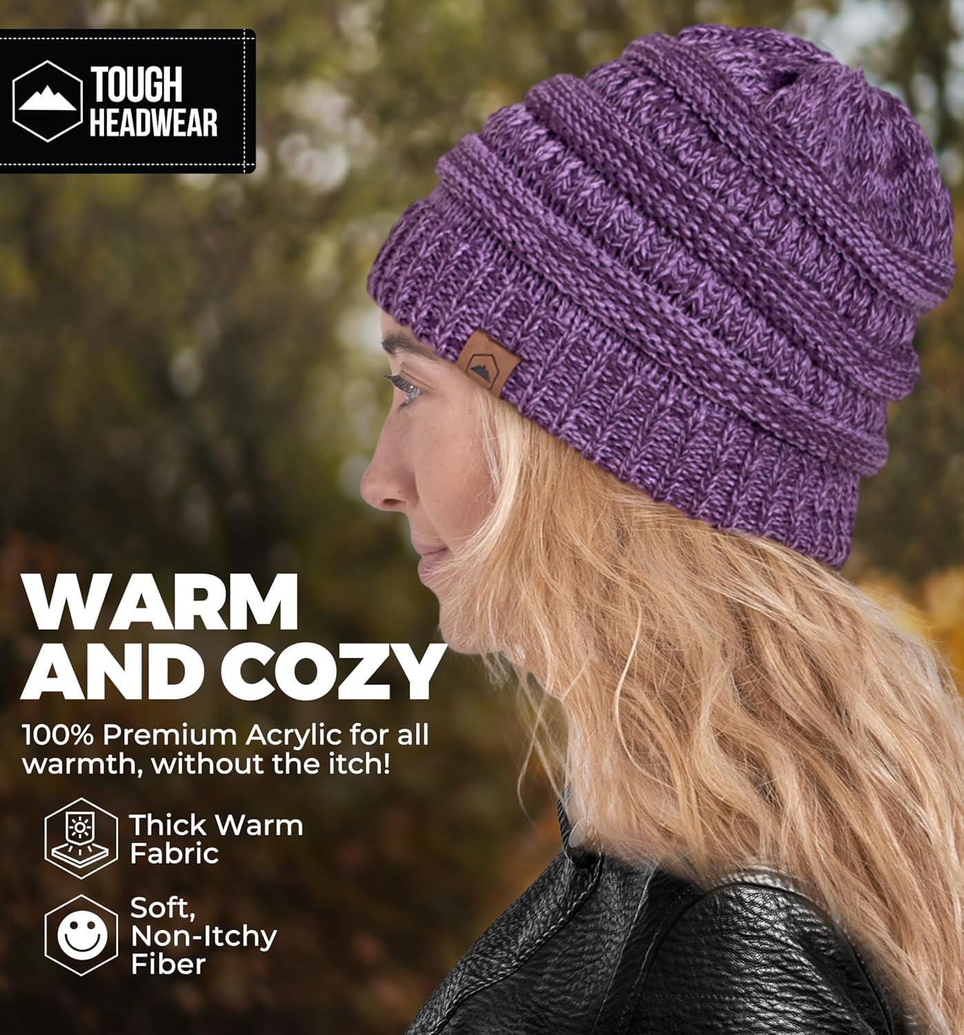 imageTough Headwear Womens Winter Hat  Warm Chunky Cable Knit Beanies  Winter Beanie Hats for Women Cold Weather  Beanies WomenPurple
