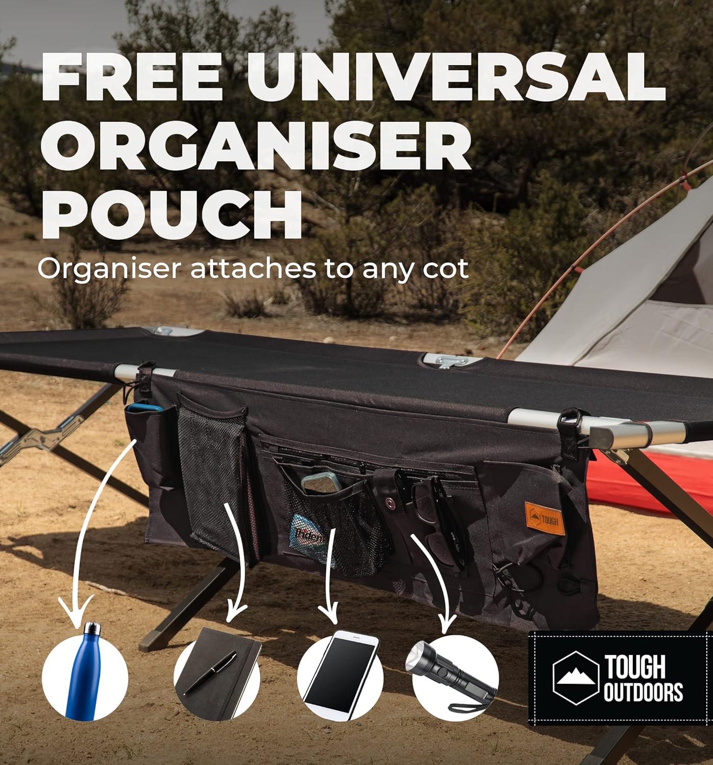 imageTough Outdoors Camping Cot for Adults  Oversized Camping Cot  Durable Heavy Duty Military Bed  Elevated Foldable Cot ampamp Camp Cots for Adults  XL Cot up to 300 lbs  wOrganizer ampamp Storage BagBlack  Large  74 X 25