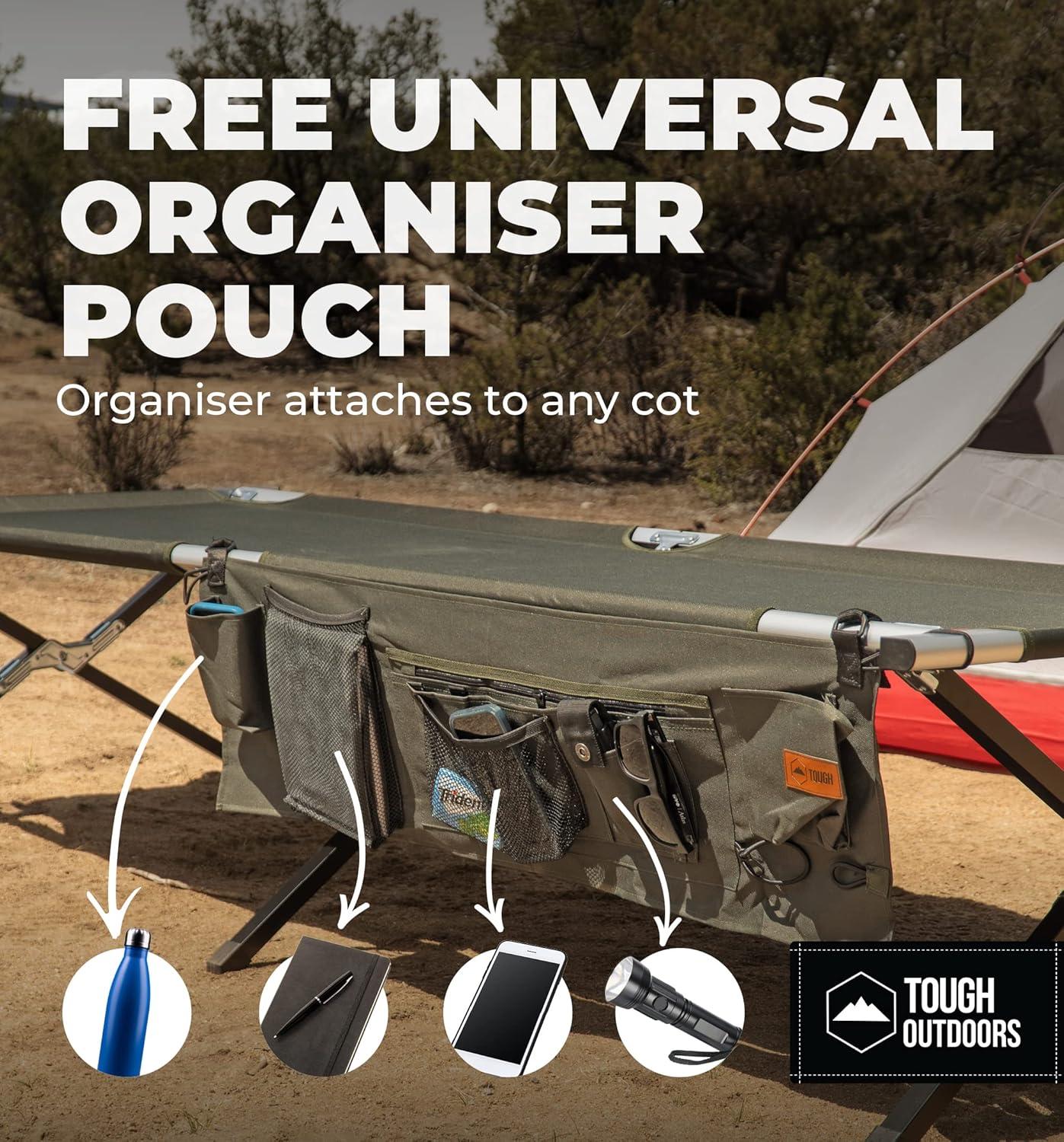 imageTough Outdoors Camping Cot for Adults  Oversized Camping Cot  Durable Heavy Duty Military Bed  Elevated Foldable Cot ampamp Camp Cots for Adults  XL Cot up to 300 lbs  wOrganizer ampamp Storage BagArmy Green  Xl  83 X 32