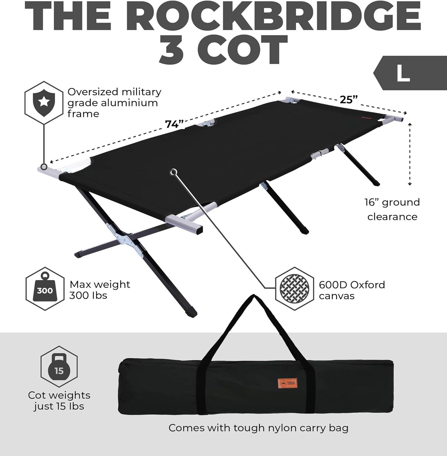 imageTough Outdoors Camping Cot for Adults  Oversized Camping Cot  Durable Heavy Duty Military Bed  Elevated Foldable Cot ampamp Camp Cots for Adults  XL Cot up to 300 lbs  wOrganizer ampamp Storage BagBlack  Large  74 X 25