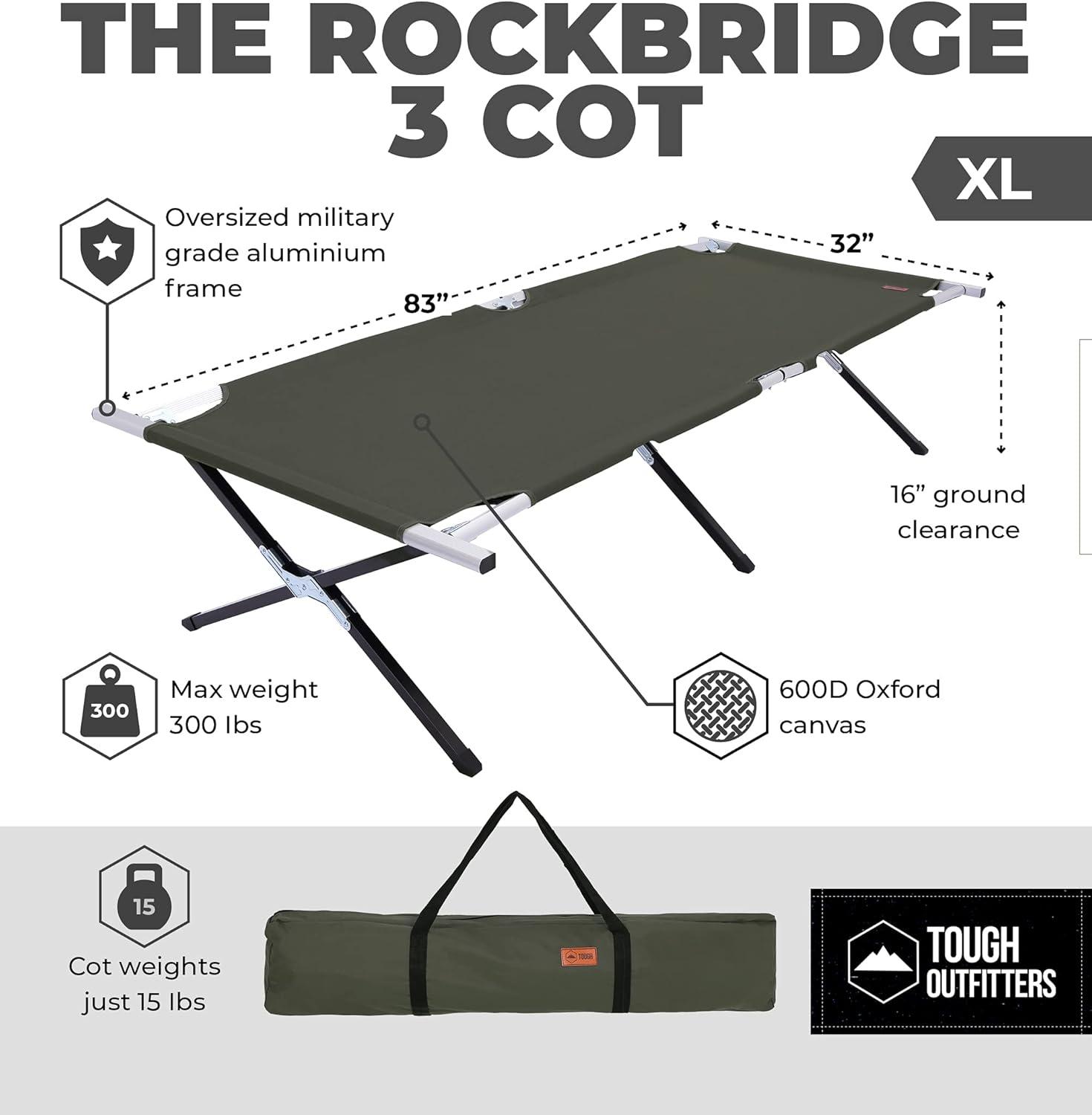 imageTough Outdoors Camping Cot for Adults  Oversized Camping Cot  Durable Heavy Duty Military Bed  Elevated Foldable Cot ampamp Camp Cots for Adults  XL Cot up to 300 lbs  wOrganizer ampamp Storage BagArmy Green  Xl  83 X 32