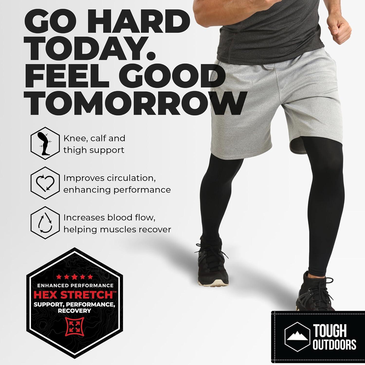 imageTough Outdoors Compression Leg Sleeves  Full Leg Compression Sleeve for Men ampamp Women UV Leg Sleeves  Cycling Leg Warmers2 Pairs  Black