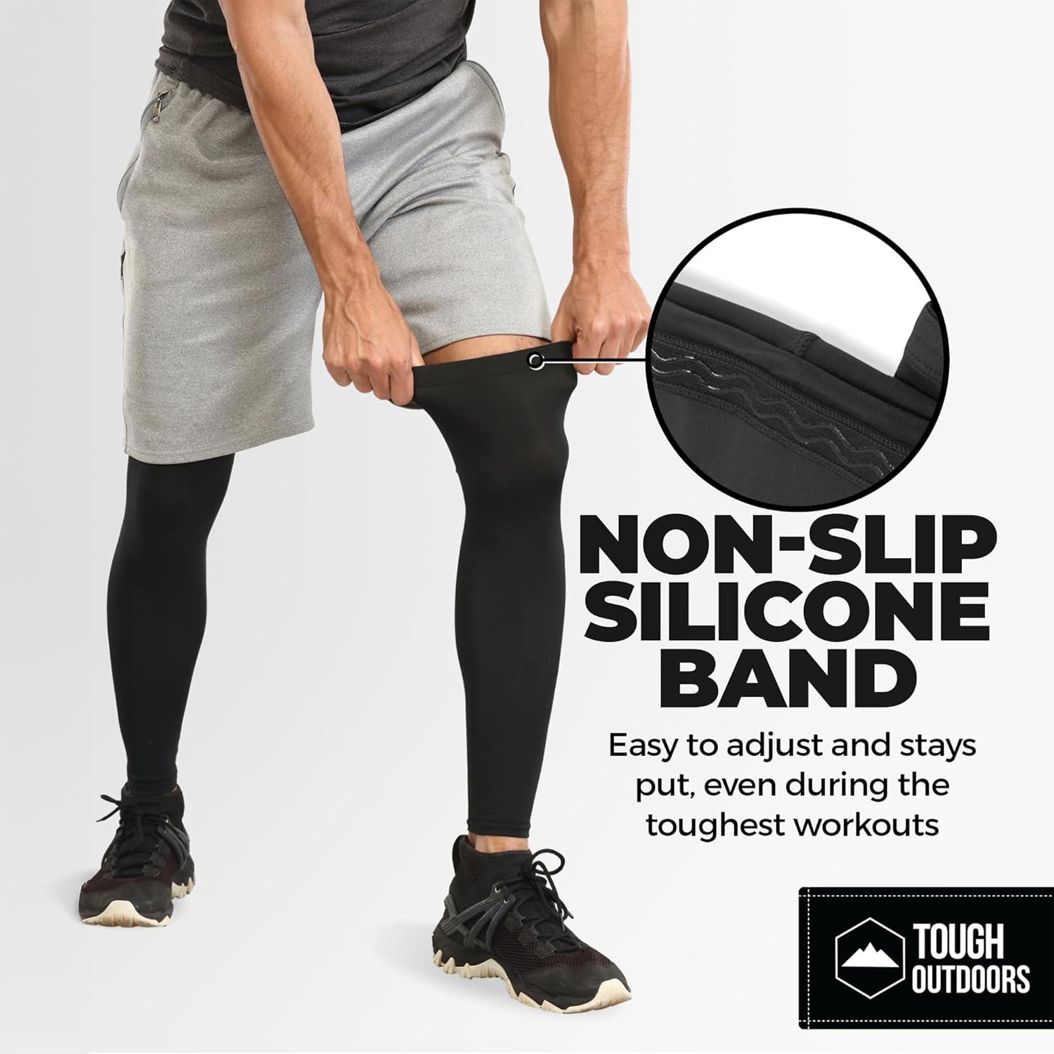 imageTough Outdoors Compression Leg Sleeves  Full Leg Compression Sleeve for Men ampamp Women UV Leg Sleeves  Cycling Leg Warmers2 Pairs  Black