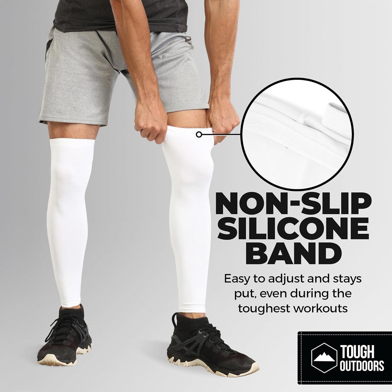 imageTough Outdoors Compression Leg Sleeves  Full Leg Compression Sleeve for Men ampamp Women UV Leg Sleeves  Cycling Leg Warmers2 Pairs  BlackWhite