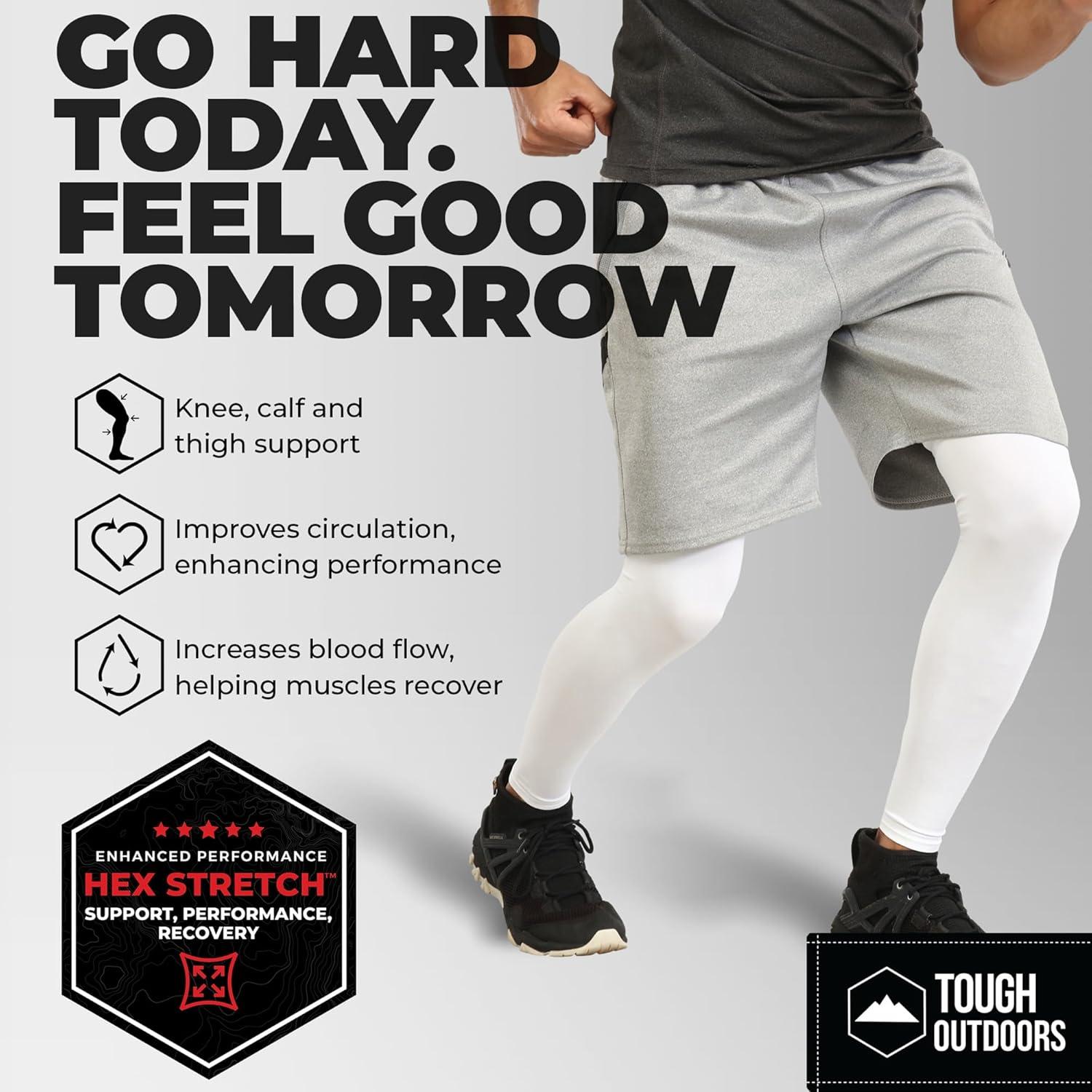 imageTough Outdoors Compression Leg Sleeves  Full Leg Compression Sleeve for Men ampamp Women UV Leg Sleeves  Cycling Leg Warmers2 Pairs  White