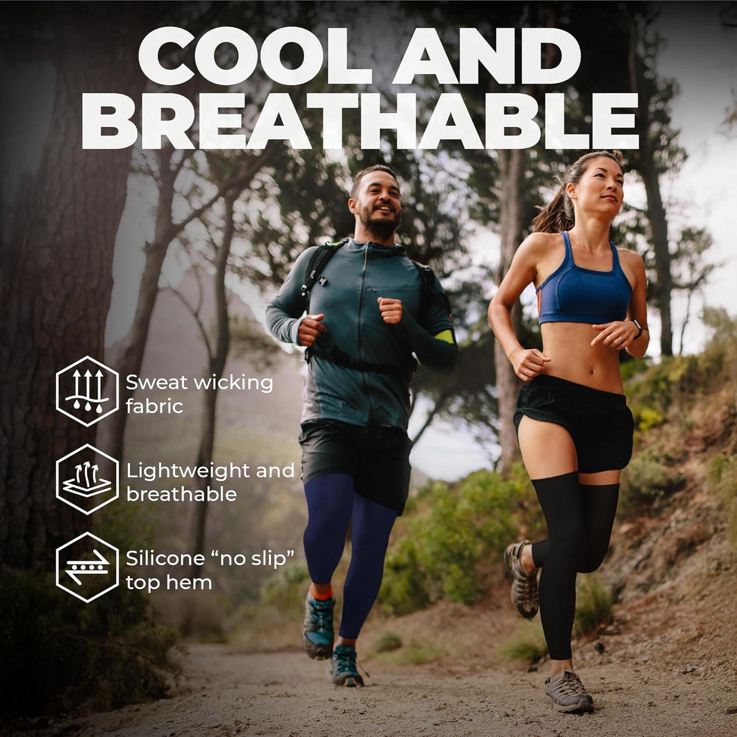 imageTough Outdoors Compression Leg Sleeves  Full Leg Compression Sleeve for Men ampamp Women UV Leg Sleeves  Cycling Leg Warmers2 Pairs  White