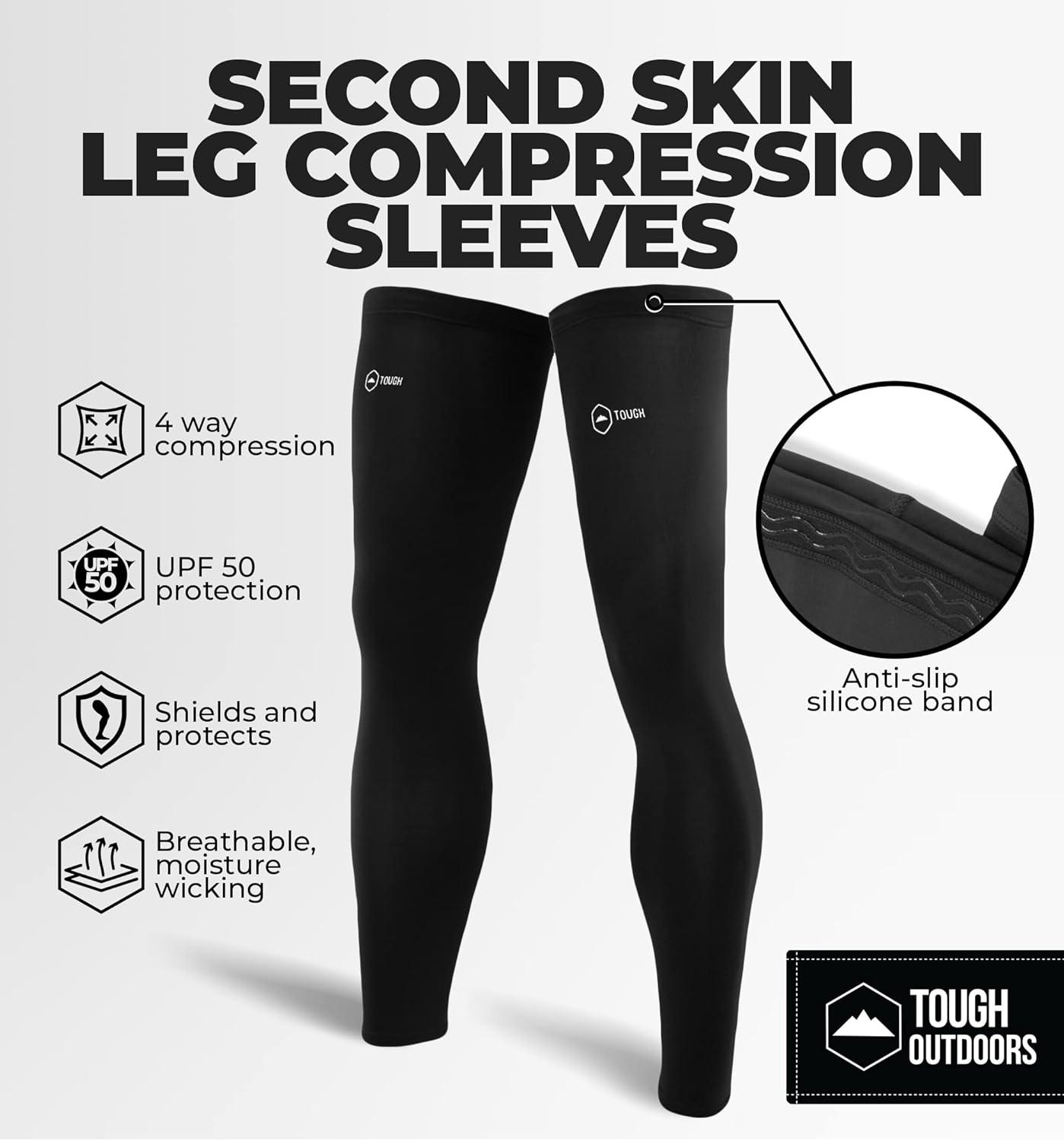 imageTough Outdoors Compression Leg Sleeves  Full Leg Compression Sleeve for Men ampamp Women UV Leg Sleeves  Cycling Leg WarmersBlack