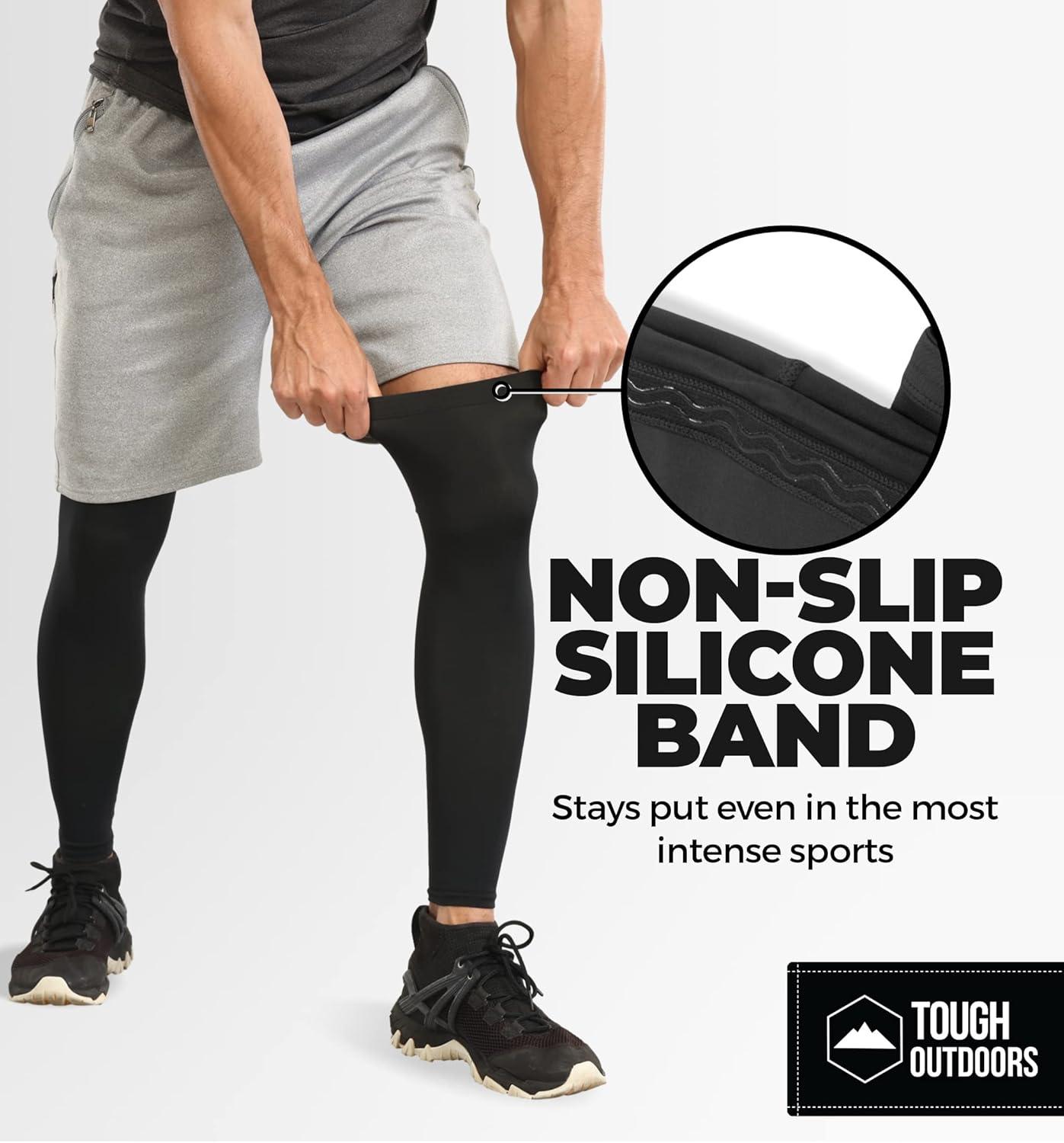 imageTough Outdoors Compression Leg Sleeves  Full Leg Compression Sleeve for Men ampamp Women UV Leg Sleeves  Cycling Leg WarmersBlack