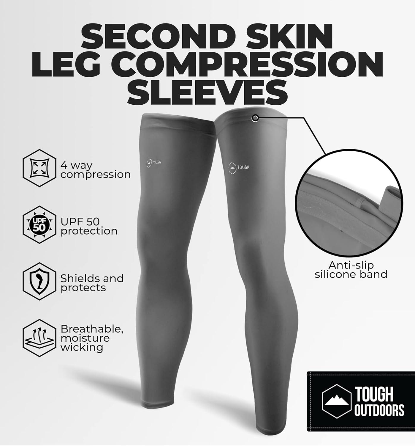 imageTough Outdoors Compression Leg Sleeves  Full Leg Compression Sleeve for Men ampamp Women UV Leg Sleeves  Cycling Leg WarmersDark Gray