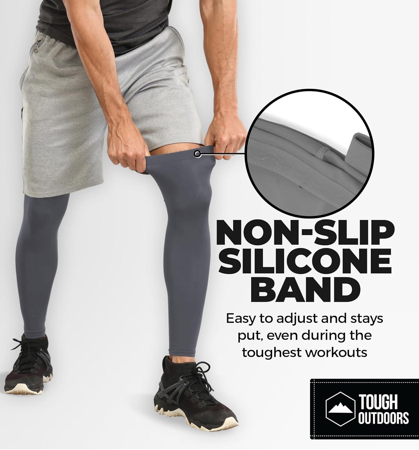 imageTough Outdoors Compression Leg Sleeves  Full Leg Compression Sleeve for Men ampamp Women UV Leg Sleeves  Cycling Leg WarmersDark Gray