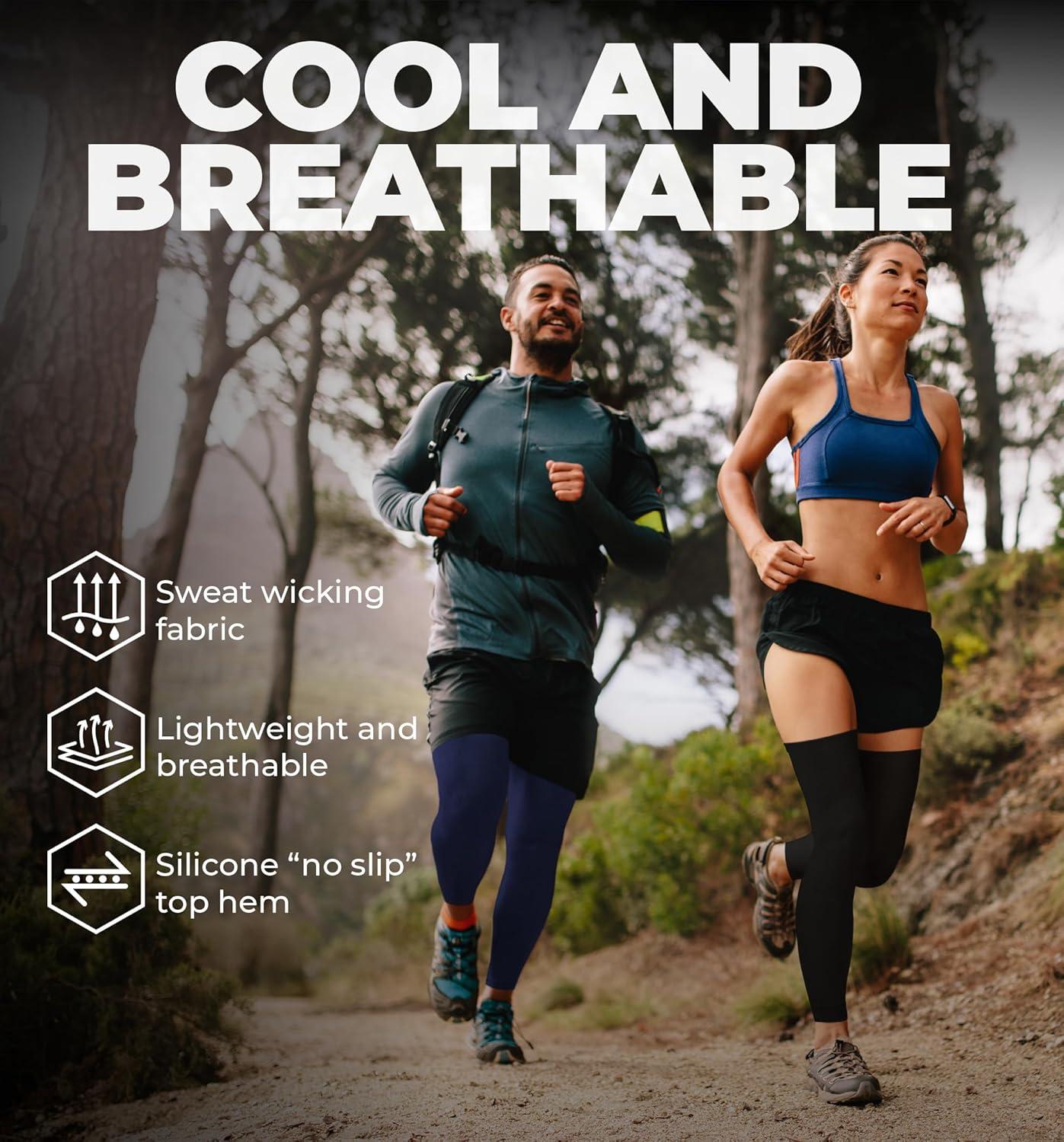 imageTough Outdoors Compression Leg Sleeves  Full Leg Compression Sleeve for Men ampamp Women UV Leg Sleeves  Cycling Leg WarmersNavy Blue