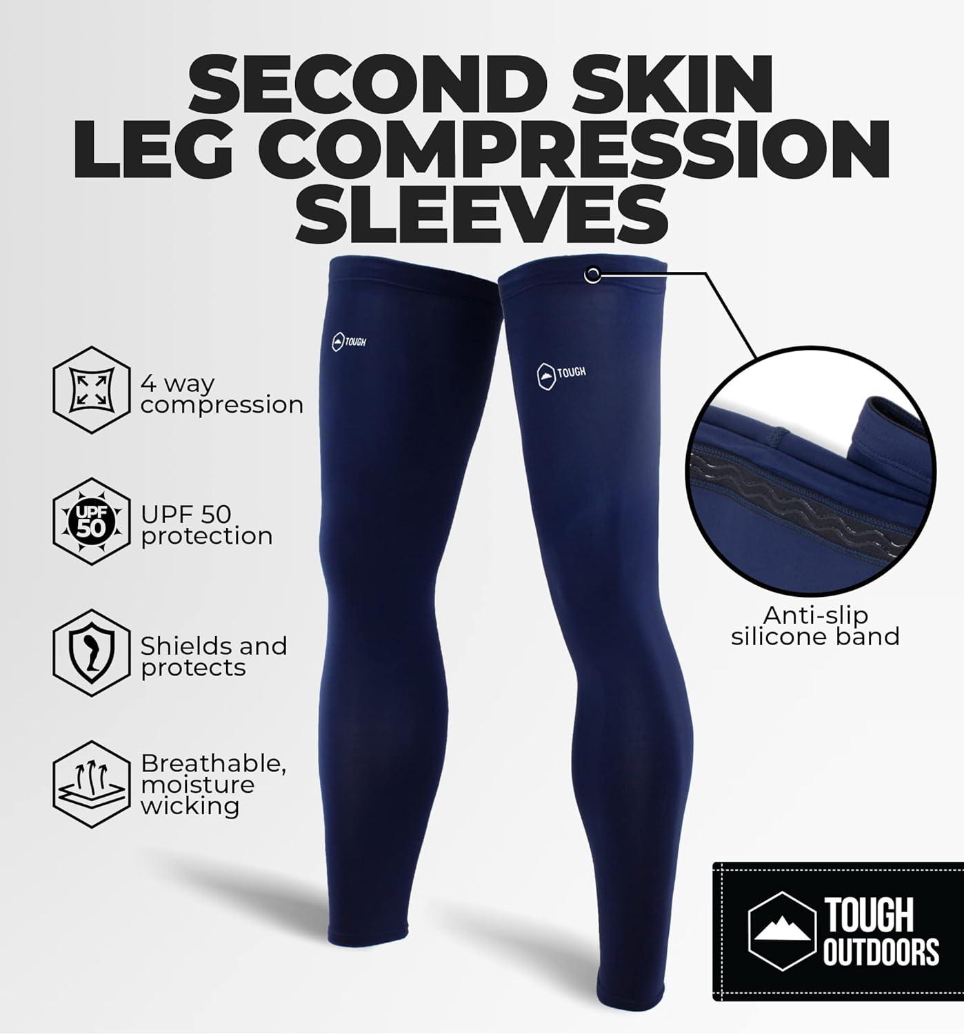 imageTough Outdoors Compression Leg Sleeves  Full Leg Compression Sleeve for Men ampamp Women UV Leg Sleeves  Cycling Leg WarmersNavy Blue