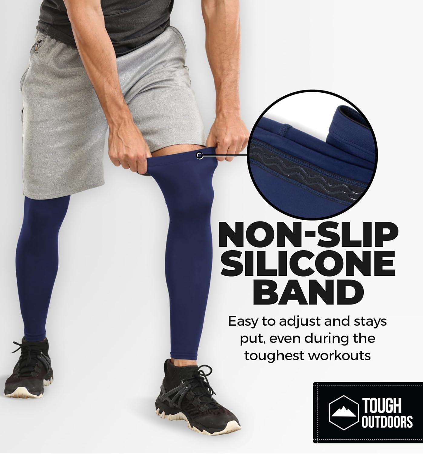 imageTough Outdoors Compression Leg Sleeves  Full Leg Compression Sleeve for Men ampamp Women UV Leg Sleeves  Cycling Leg WarmersNavy Blue