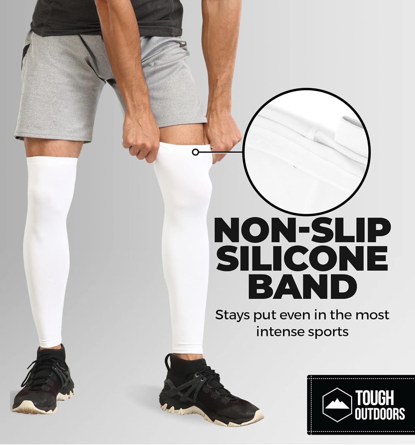 imageTough Outdoors Compression Leg Sleeves  Full Leg Compression Sleeve for Men ampamp Women UV Leg Sleeves  Cycling Leg WarmersWhite