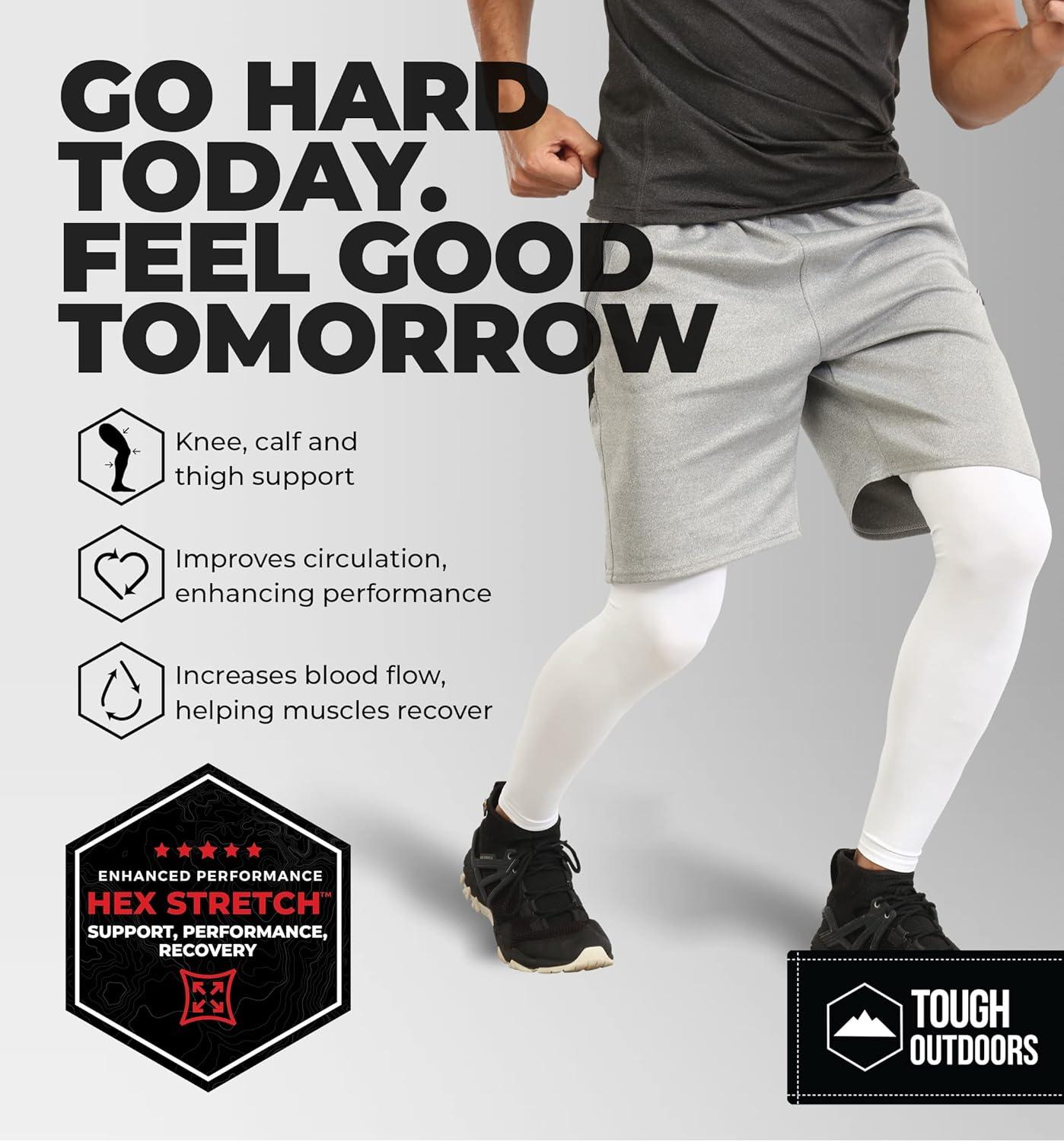 imageTough Outdoors Compression Leg Sleeves  Full Leg Compression Sleeve for Men ampamp Women UV Leg Sleeves  Cycling Leg WarmersWhite