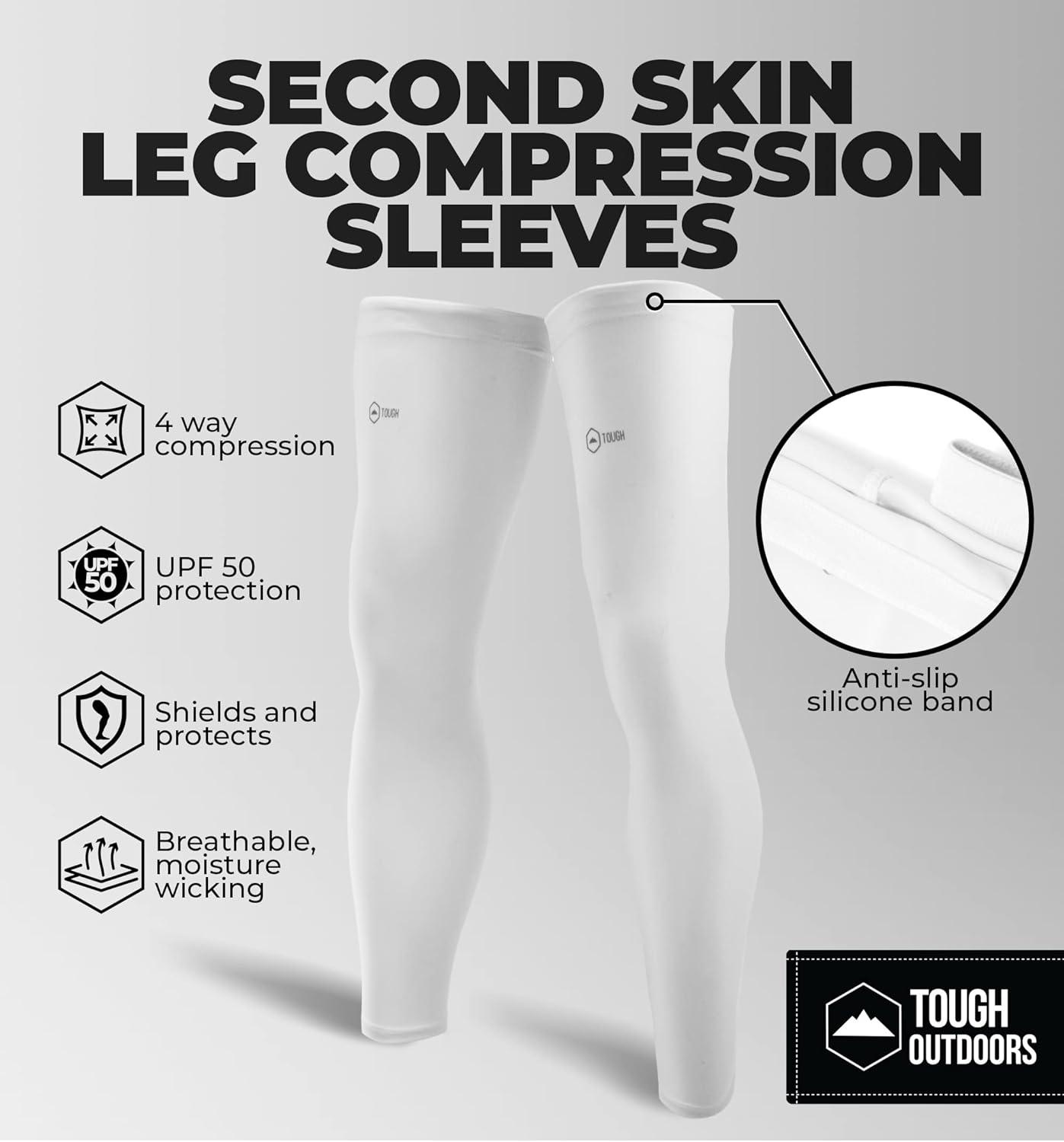imageTough Outdoors Compression Leg Sleeves  Full Leg Compression Sleeve for Men ampamp Women UV Leg Sleeves  Cycling Leg WarmersWhite