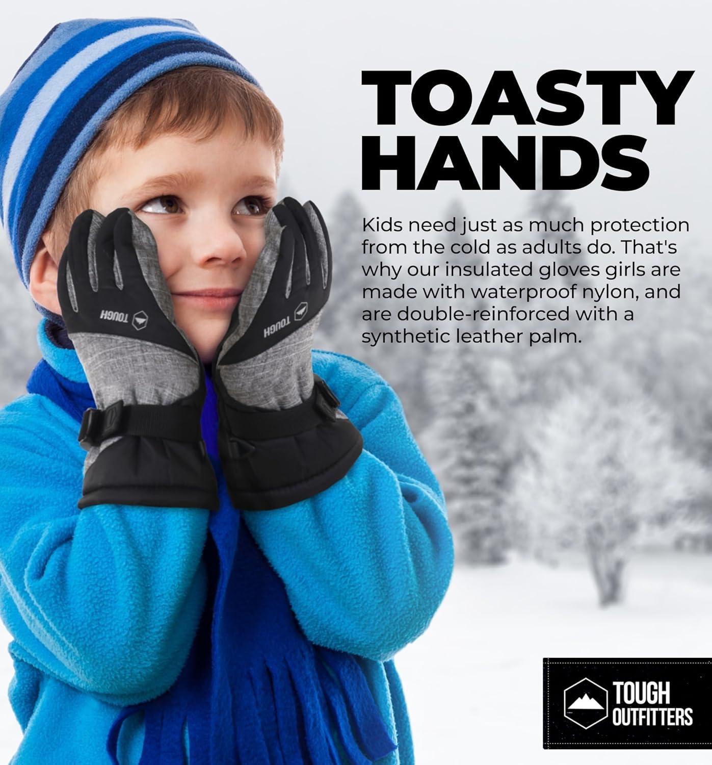 imageTough Outdoors Kids Insulated Waterproof Snow Gloves  Youth Winter Ski Gloves for Girls ampamp BoysBlack