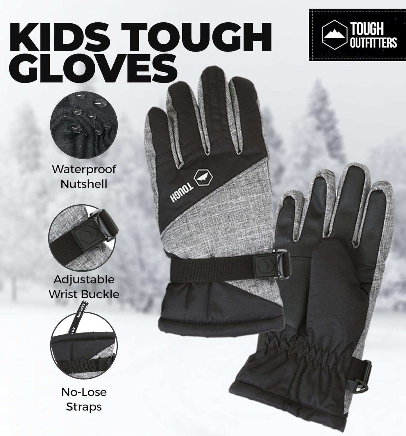 imageTough Outdoors Kids Insulated Waterproof Snow Gloves  Youth Winter Ski Gloves for Girls ampamp BoysBlack