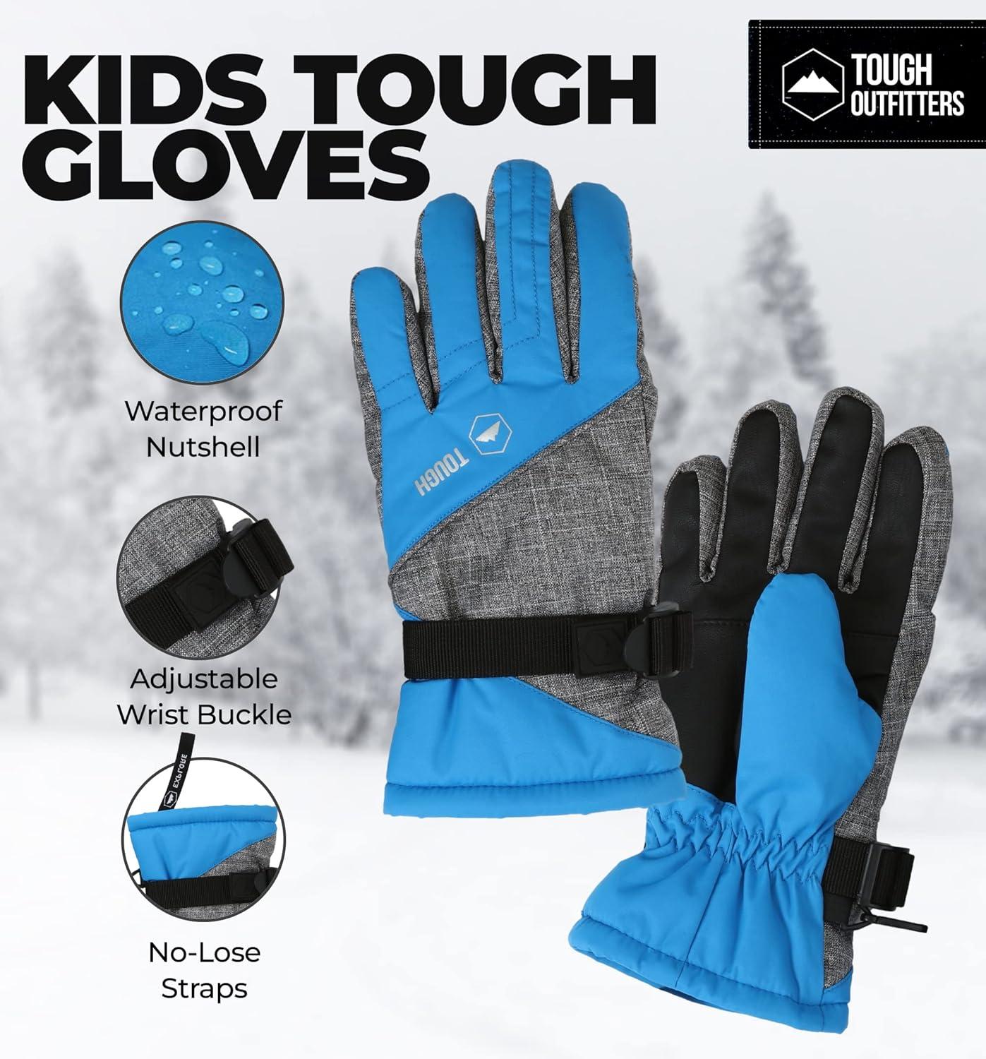imageTough Outdoors Kids Insulated Waterproof Snow Gloves  Youth Winter Ski Gloves for Girls ampamp BoysBlue