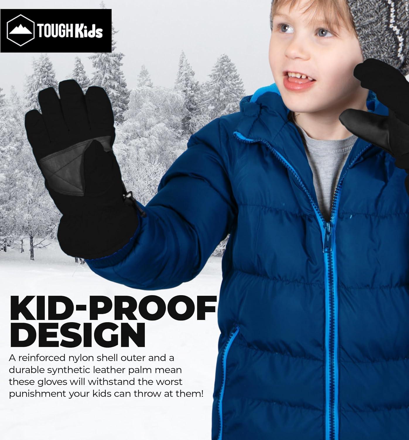 imageTough Outdoors Kids Snow Gloves  Ski ampamp Snowboarding Waterproof Insulated Winter Gloves for Girls Boys ampamp ToddlersBlack