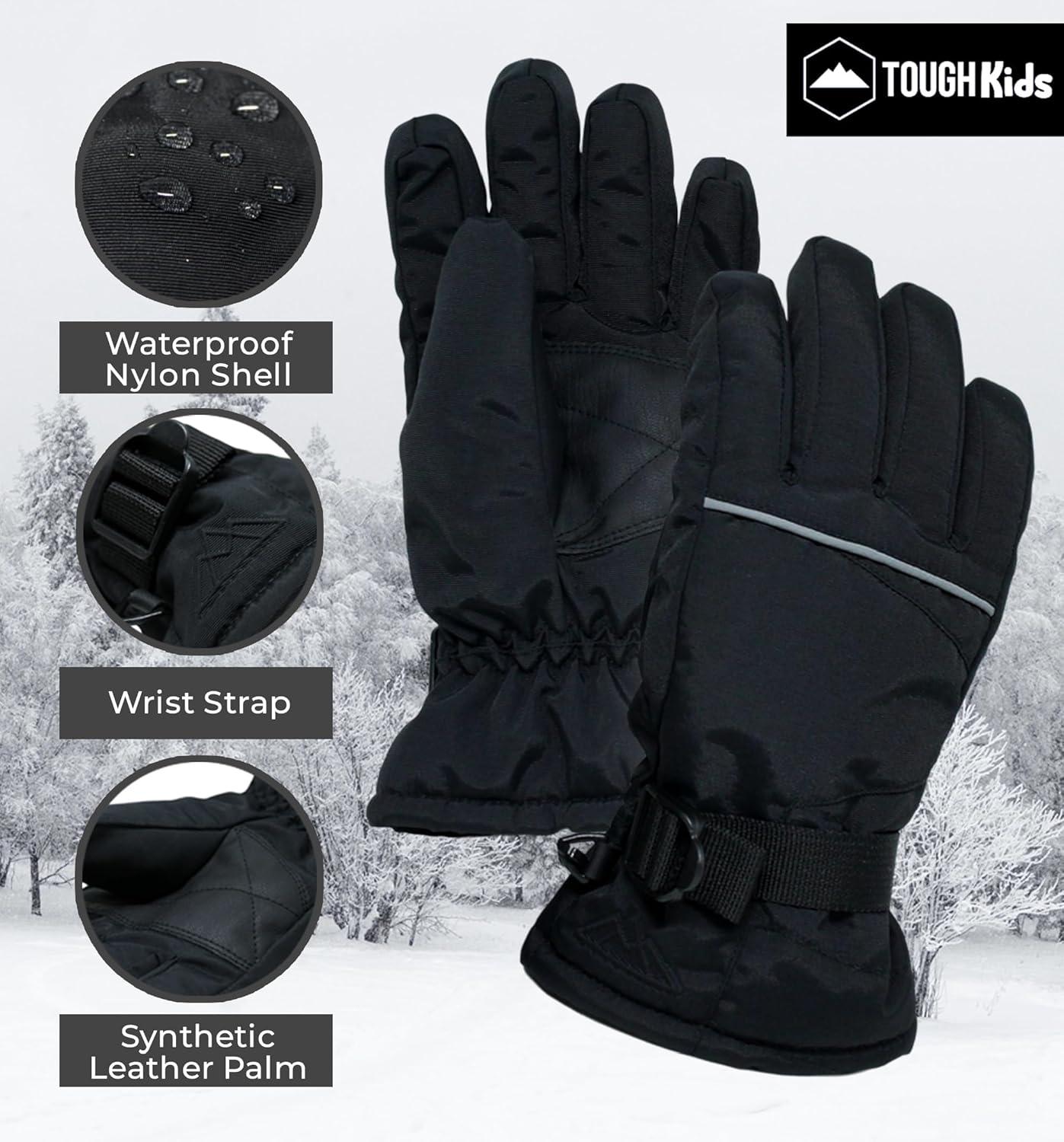imageTough Outdoors Kids Snow Gloves  Ski ampamp Snowboarding Waterproof Insulated Winter Gloves for Girls Boys ampamp ToddlersBlack