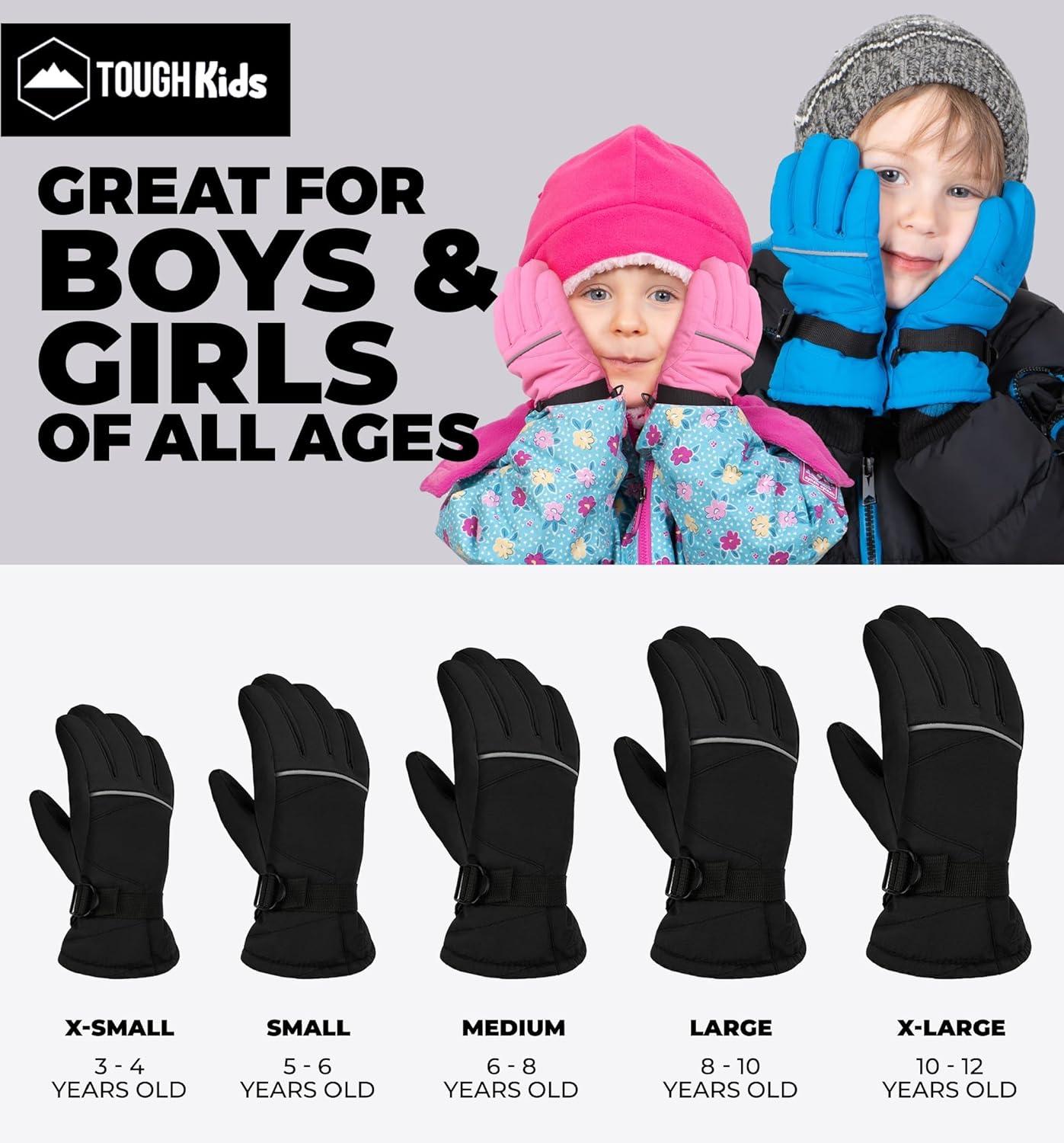imageTough Outdoors Kids Snow Gloves  Ski ampamp Snowboarding Waterproof Insulated Winter Gloves for Girls Boys ampamp ToddlersBlack