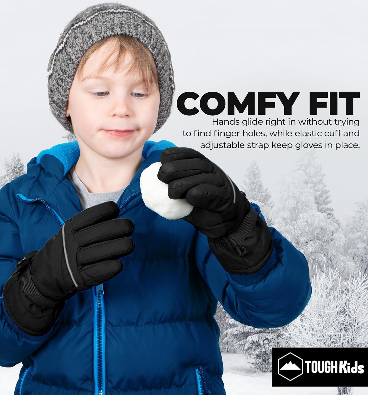 imageTough Outdoors Kids Snow Gloves  Ski ampamp Snowboarding Waterproof Insulated Winter Gloves for Girls Boys ampamp ToddlersBlack