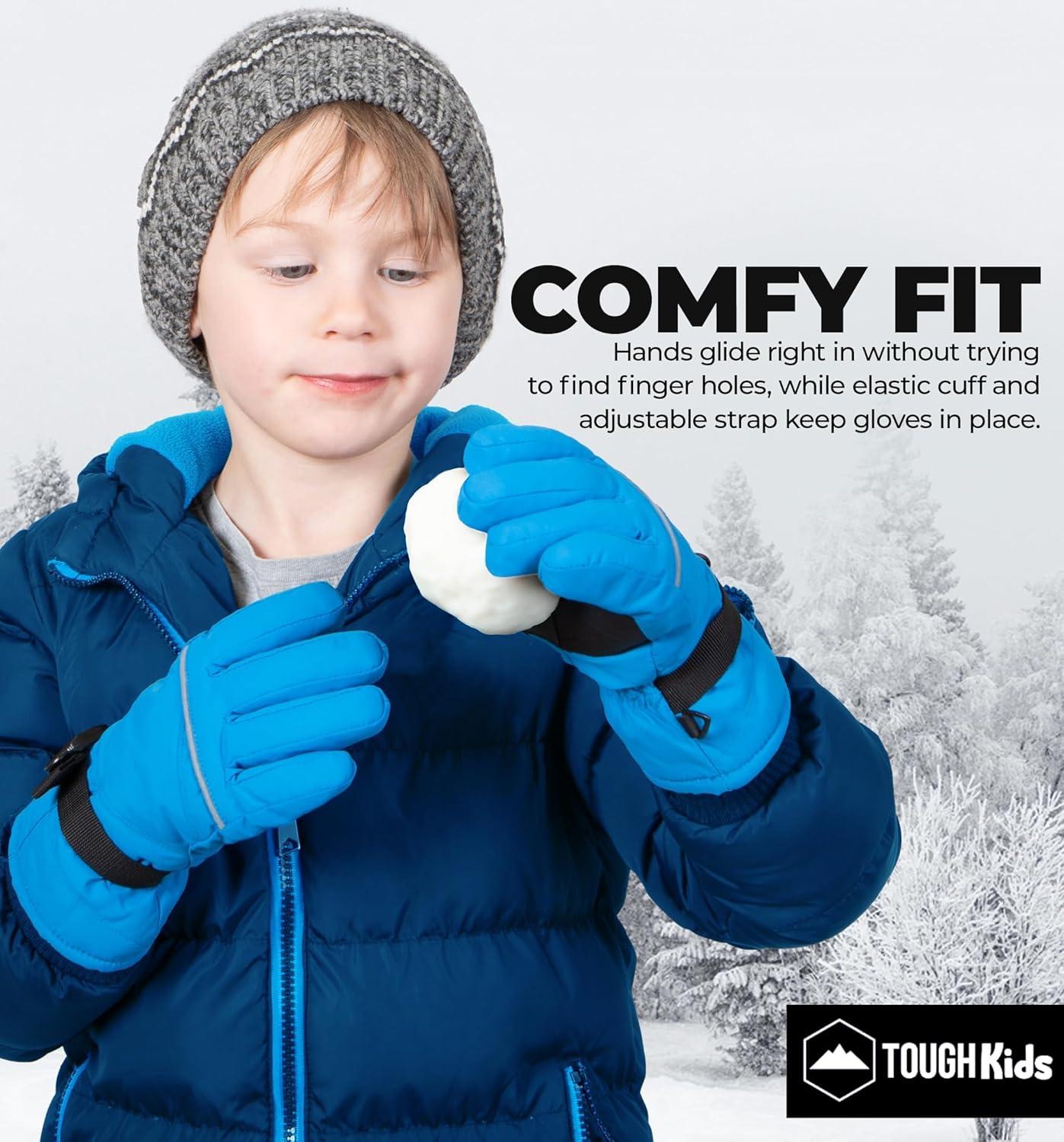 imageTough Outdoors Kids Snow Gloves  Ski ampamp Snowboarding Waterproof Insulated Winter Gloves for Girls Boys ampamp ToddlersBlue