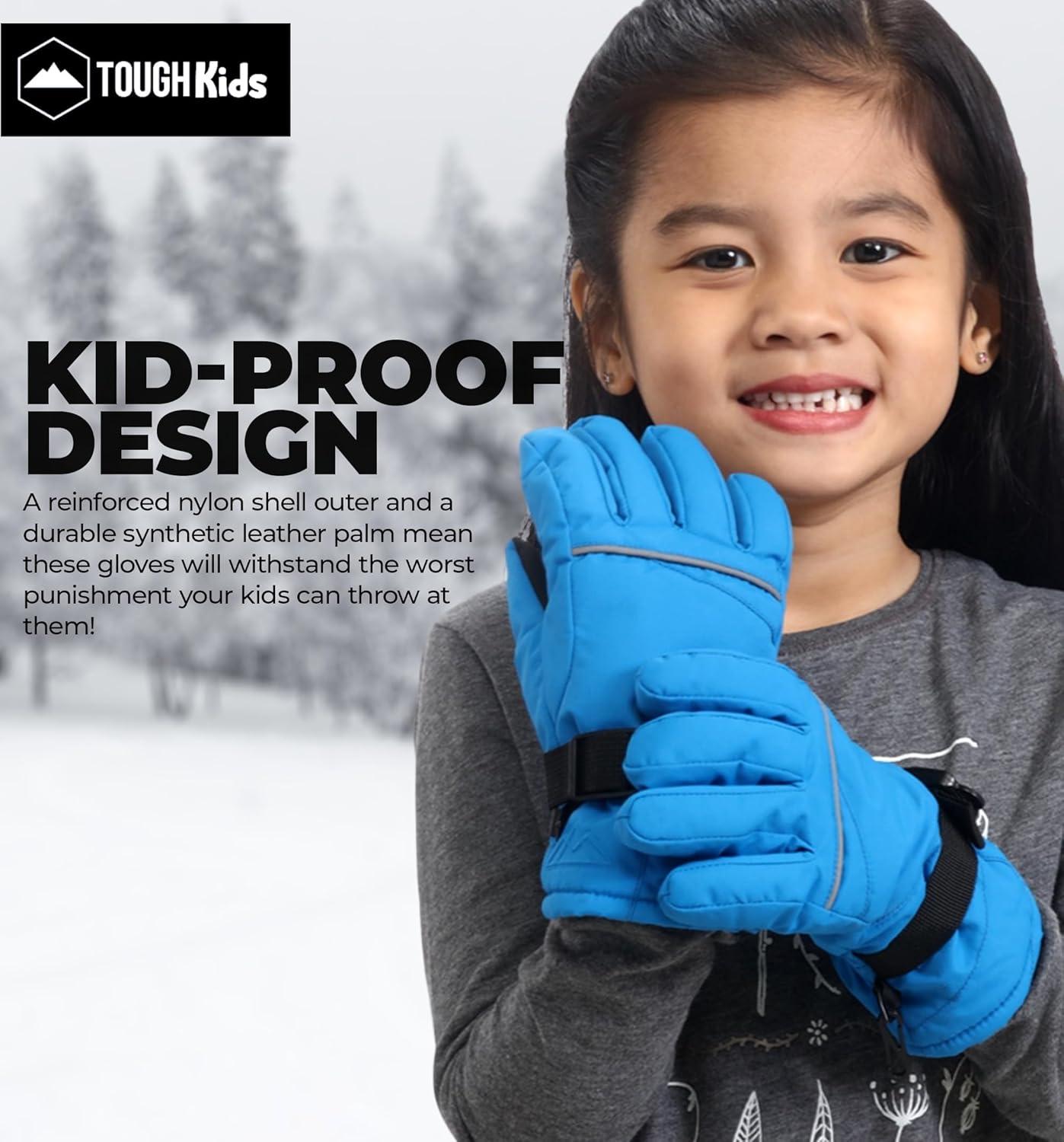 imageTough Outdoors Kids Snow Gloves  Ski ampamp Snowboarding Waterproof Insulated Winter Gloves for Girls Boys ampamp ToddlersBlue