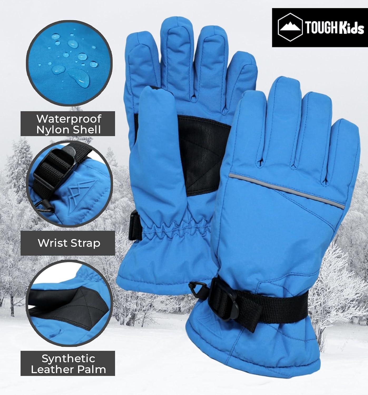 imageTough Outdoors Kids Snow Gloves  Ski ampamp Snowboarding Waterproof Insulated Winter Gloves for Girls Boys ampamp ToddlersBlue