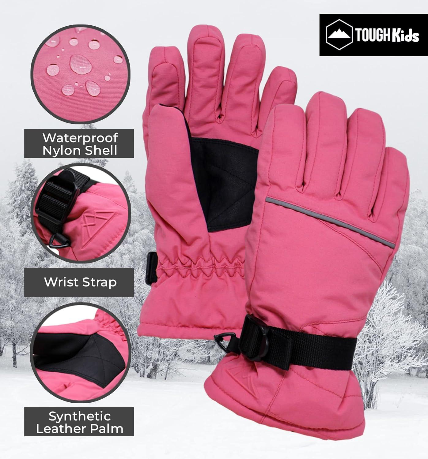 imageTough Outdoors Kids Snow Gloves  Ski ampamp Snowboarding Waterproof Insulated Winter Gloves for Girls Boys ampamp ToddlersPink