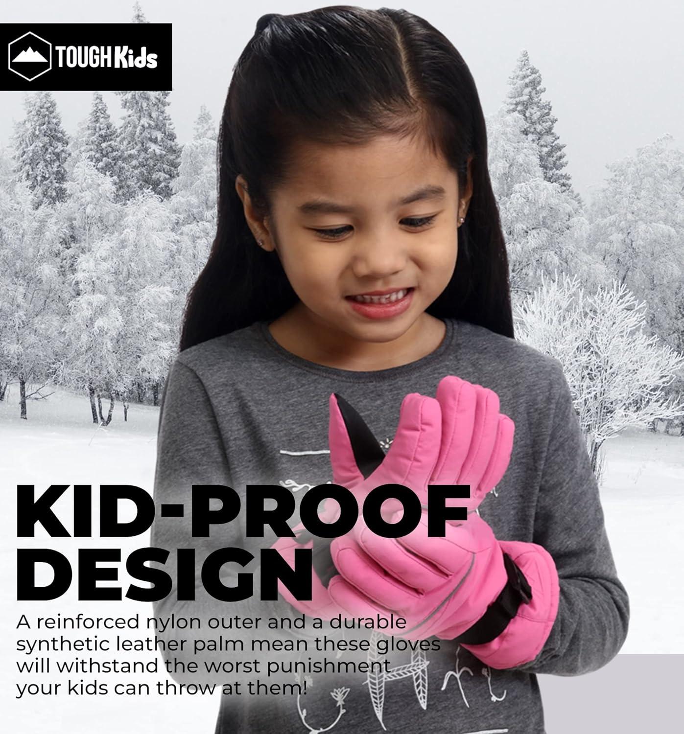 imageTough Outdoors Kids Snow Gloves  Ski ampamp Snowboarding Waterproof Insulated Winter Gloves for Girls Boys ampamp ToddlersPink