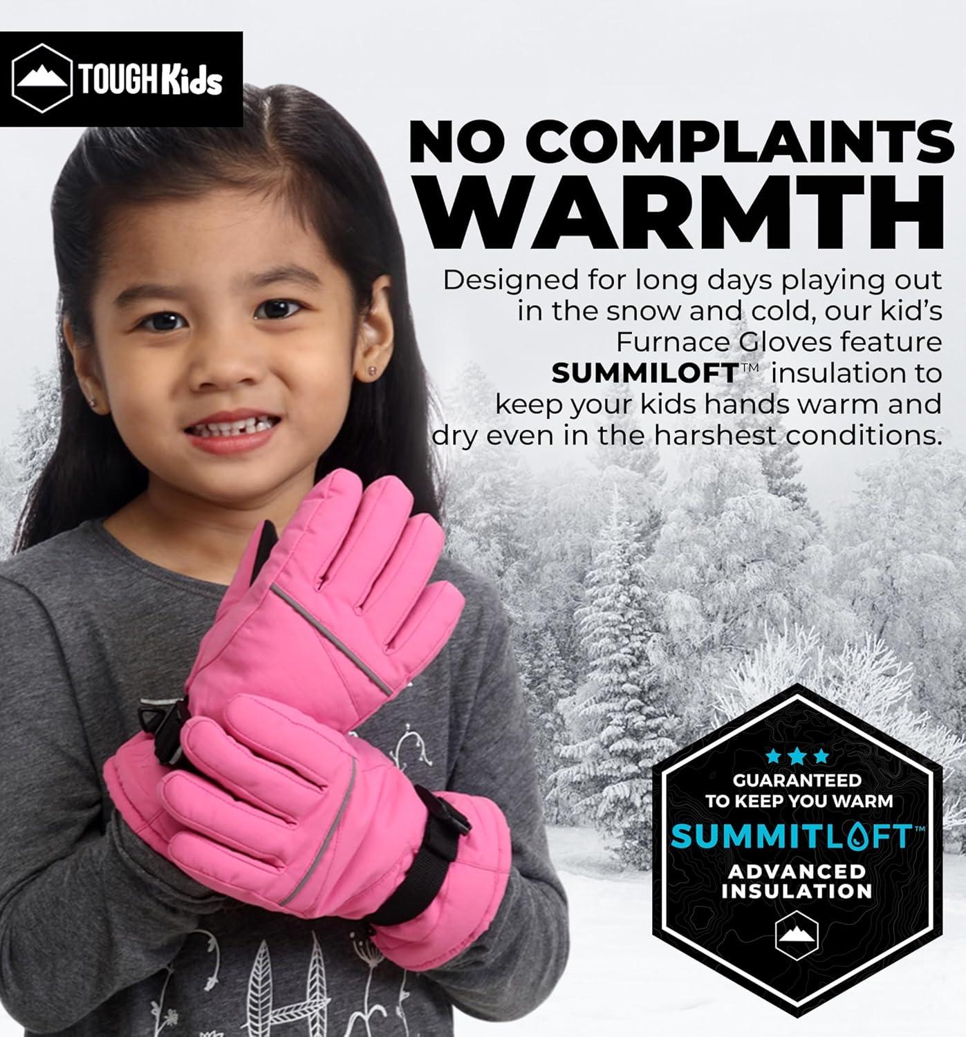 imageTough Outdoors Kids Snow Gloves  Ski ampamp Snowboarding Waterproof Insulated Winter Gloves for Girls Boys ampamp ToddlersPink
