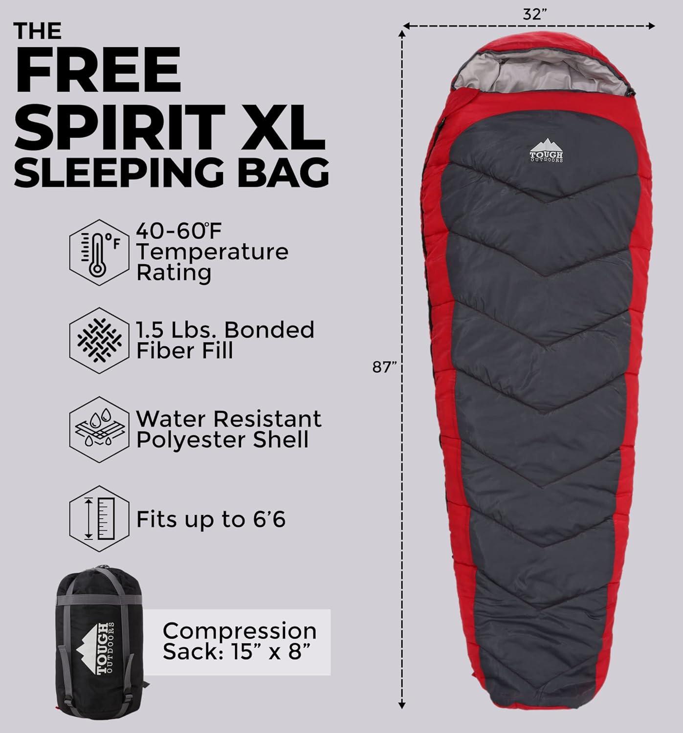 imageTough Outdoors Mummy Sleeping Bag  Camping Sleeping Bags for Adults  Compact Sleeping Bag wCompression Sack  Backpacking Sleeping Bag for Summer Mild ampamp Winter Weather  Hooded Sleeping Bag