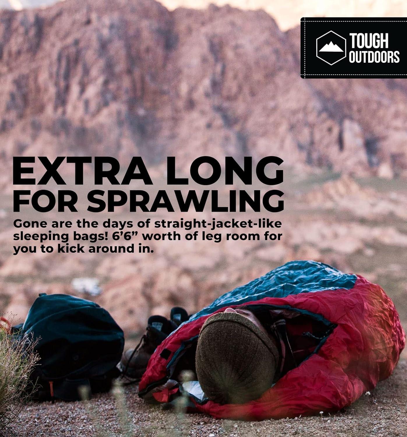 imageTough Outdoors Mummy Sleeping Bag  Camping Sleeping Bags for Adults  Compact Sleeping Bag wCompression Sack  Backpacking Sleeping Bag for Summer Mild ampamp Winter Weather  Hooded Sleeping Bag