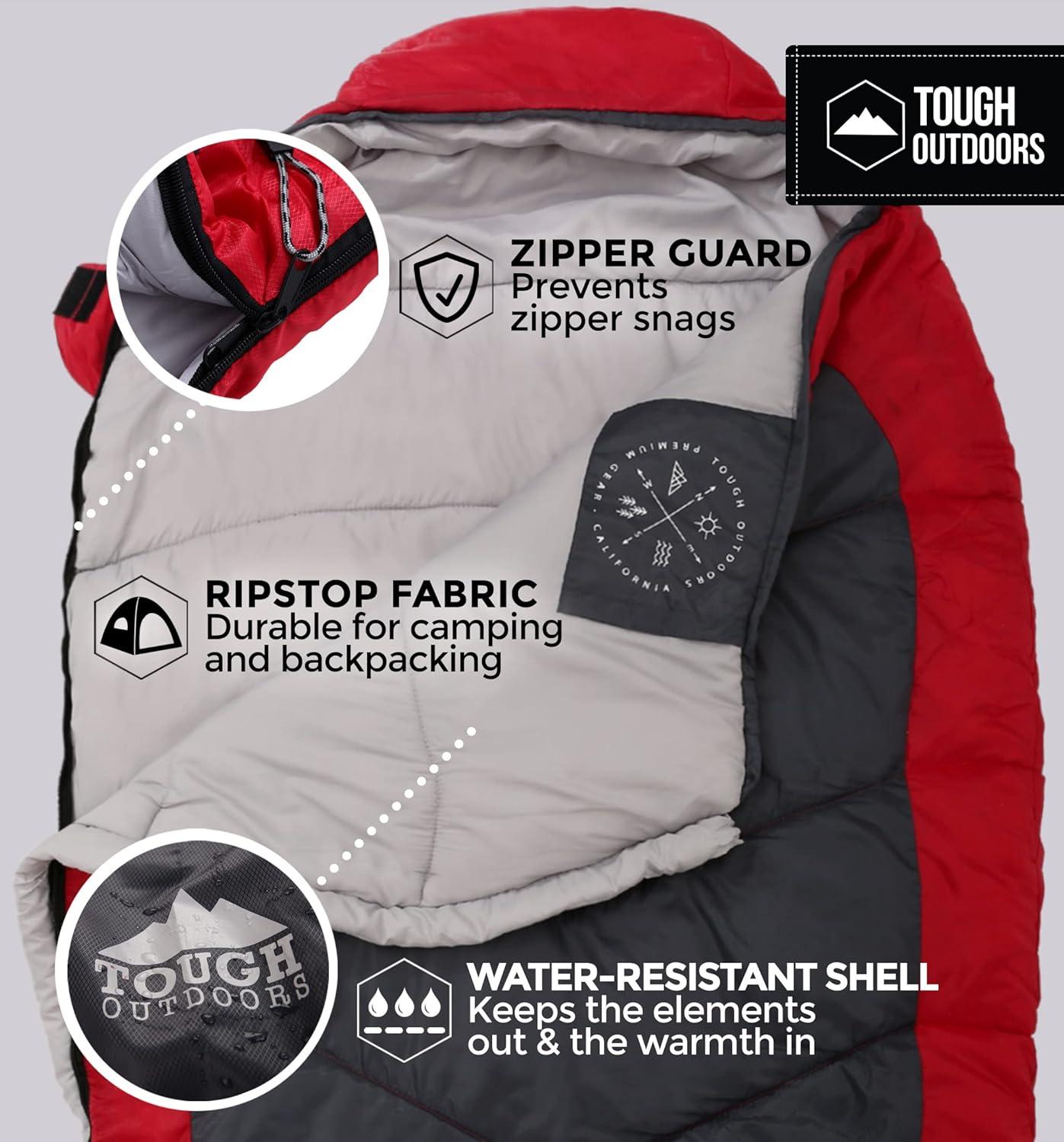 imageTough Outdoors Mummy Sleeping Bag  Camping Sleeping Bags for Adults  Compact Sleeping Bag wCompression Sack  Backpacking Sleeping Bag for Summer Mild ampamp Winter Weather  Hooded Sleeping Bag