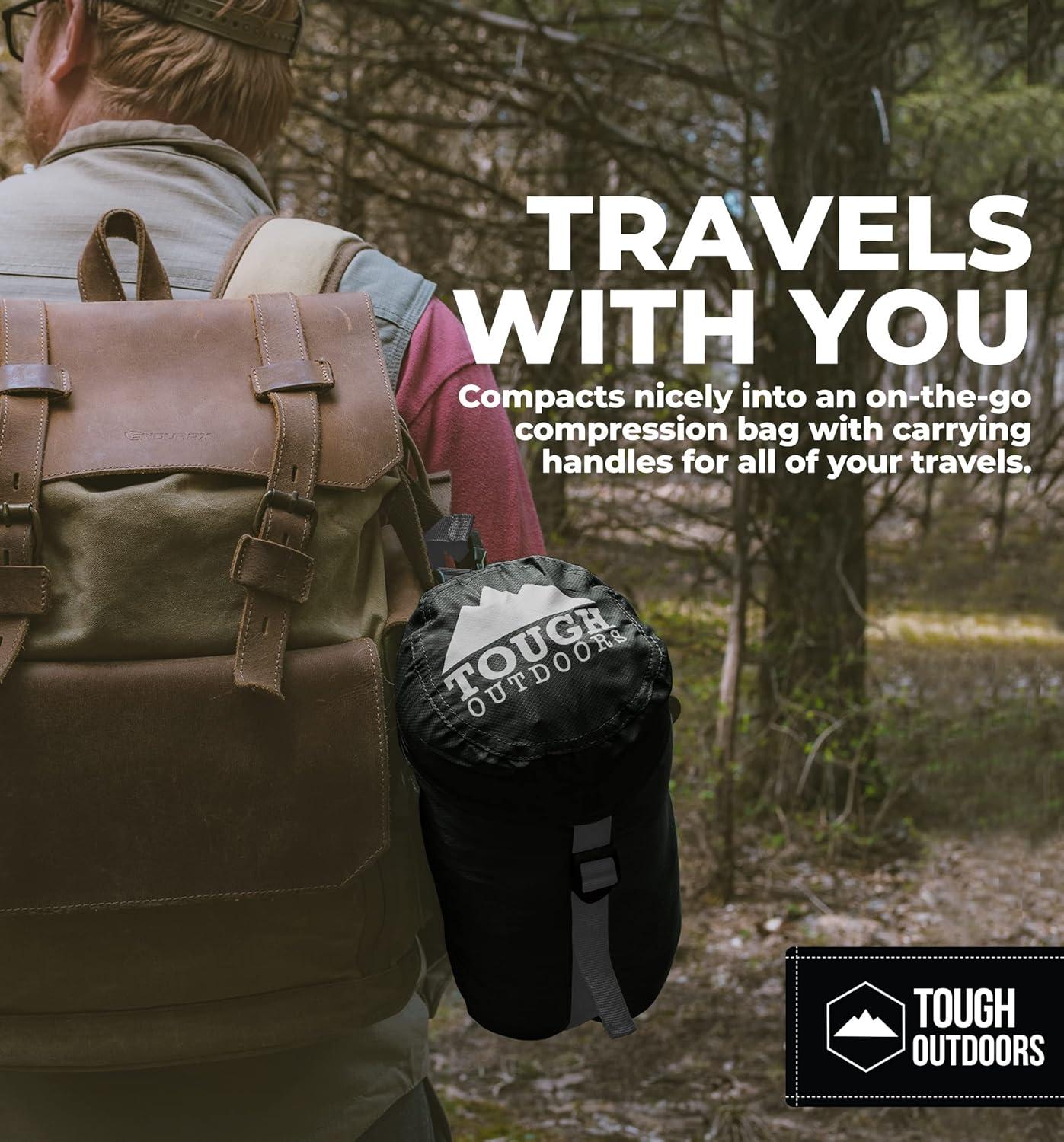 imageTough Outdoors Mummy Sleeping Bag  Camping Sleeping Bags for Adults  Compact Sleeping Bag wCompression Sack  Backpacking Sleeping Bag for Summer Mild ampamp Winter Weather  Hooded Sleeping Bag