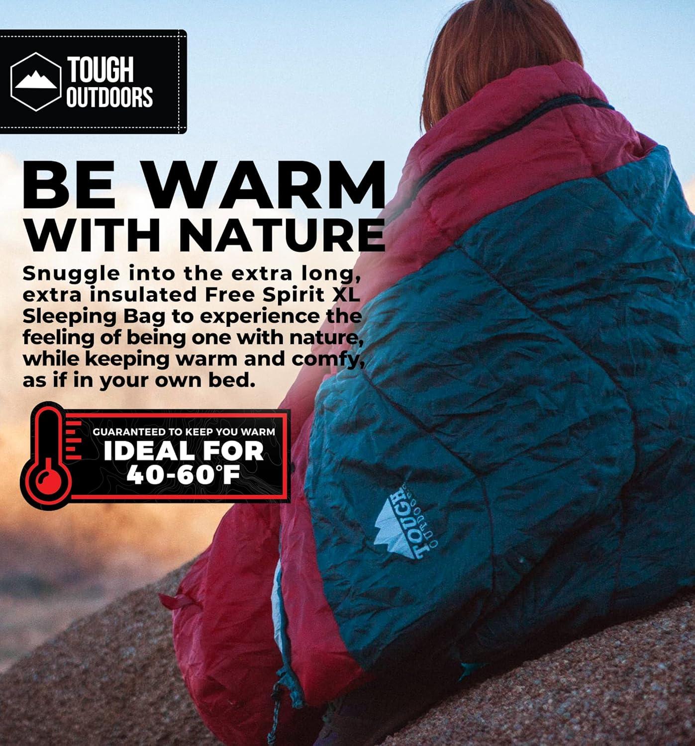 imageTough Outdoors Mummy Sleeping Bag  Camping Sleeping Bags for Adults  Compact Sleeping Bag wCompression Sack  Backpacking Sleeping Bag for Summer Mild ampamp Winter Weather  Hooded Sleeping Bag