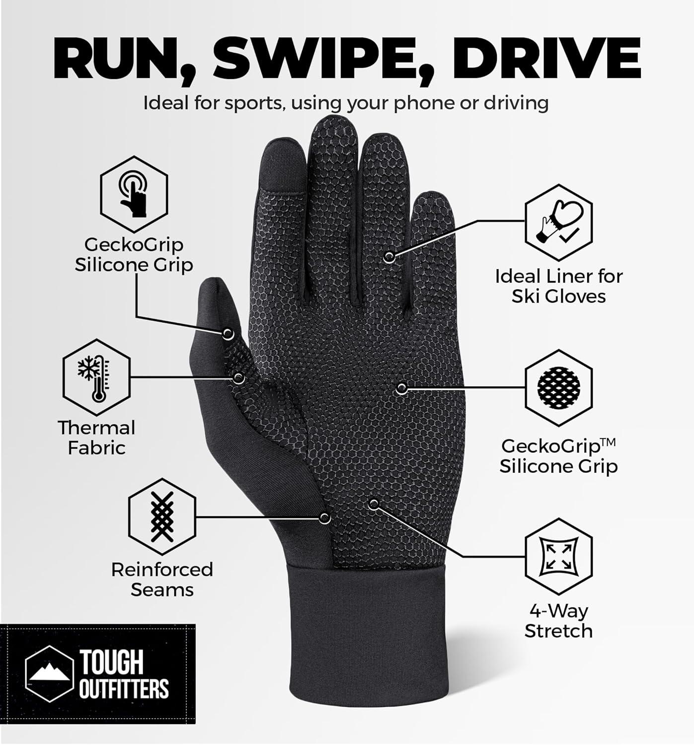 imageTough Outdoors Running Gloves for Men ampamp Women  Winter Liners ampamp Touchscreen  Lightweight ampamp Hiking Gloves
