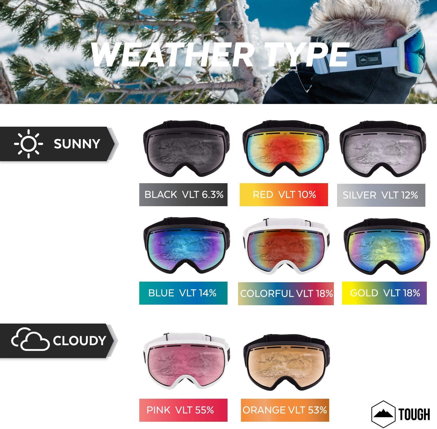 imageTough Outdoors Ski ampamp Snowboard Goggles  Snow Glasses for Skiing Snowboarding Outdoor Winter Sports Fits Men Women Youth