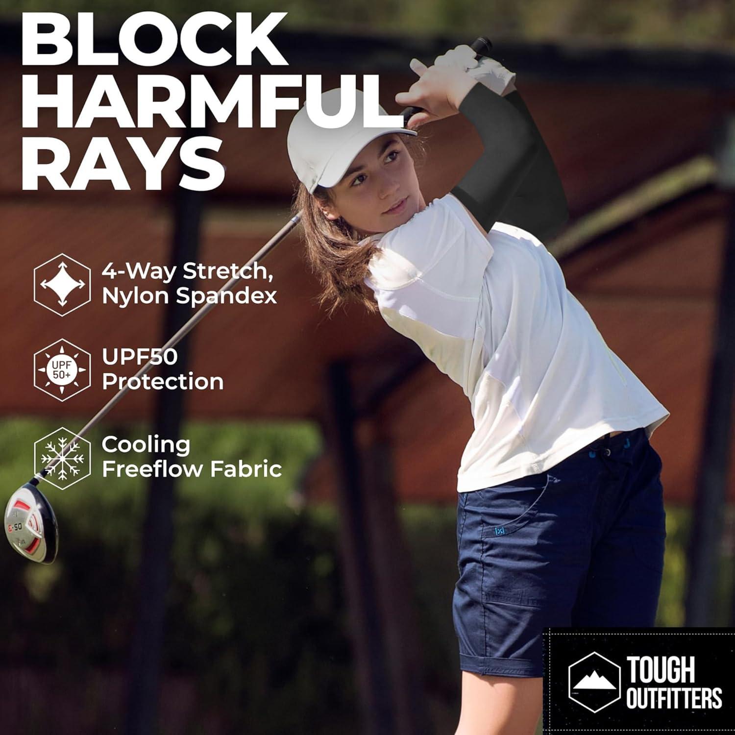 imageTough Outdoors Sun Protection Sleeves  UV Arm Sleeves for Men and Women  Golf Cooling Arm Sleeves  Baseball Sun SleevesBlack  Light Gray