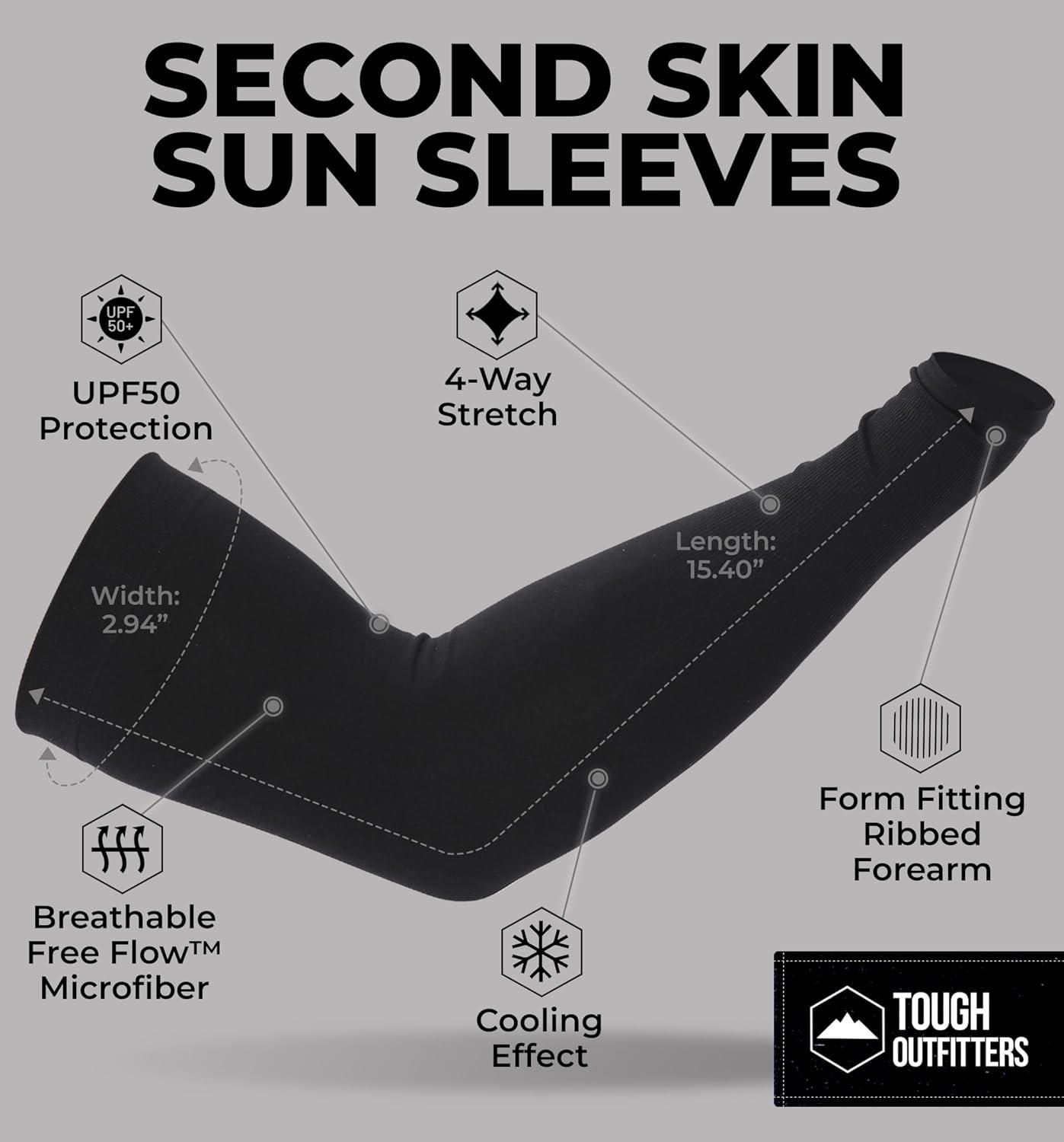 imageTough Outdoors Sun Protection Sleeves  UV Arm Sleeves for Men and Women  Golf Cooling Arm Sleeves  Baseball Sun SleevesBlack