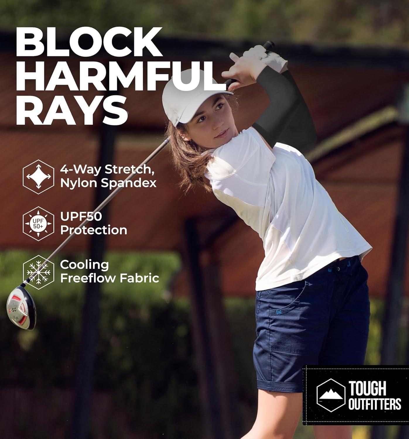 imageTough Outdoors Sun Protection Sleeves  UV Arm Sleeves for Men and Women  Golf Cooling Arm Sleeves  Baseball Sun SleevesBlack