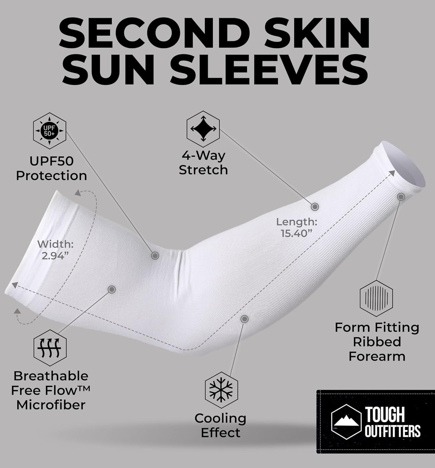 imageTough Outdoors Sun Protection Sleeves  UV Arm Sleeves for Men and Women  Golf Cooling Arm Sleeves  Baseball Sun SleevesWhite