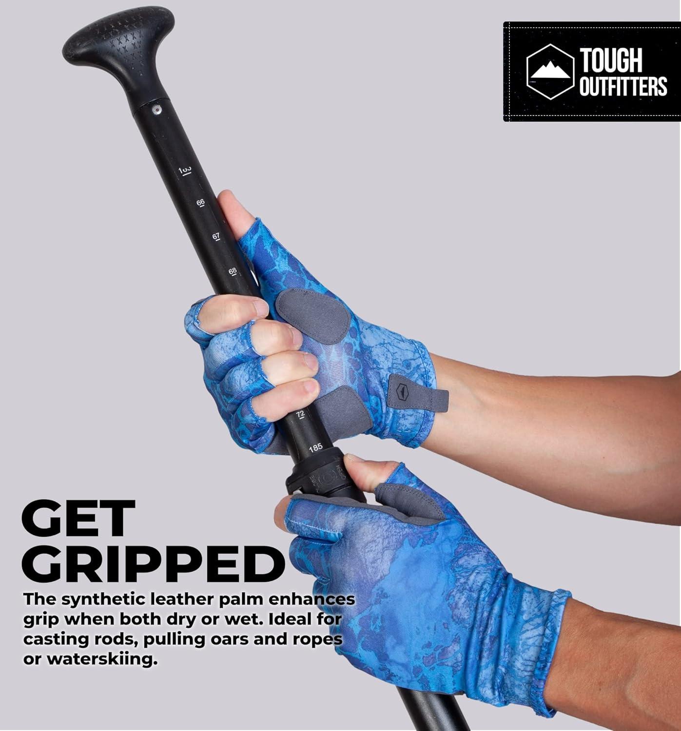 imageTough Outdoors UV Fishing Gloves  Fingerless Kayaking ampamp Sailing  UPF 50 Sun ProtectionNavy Blue