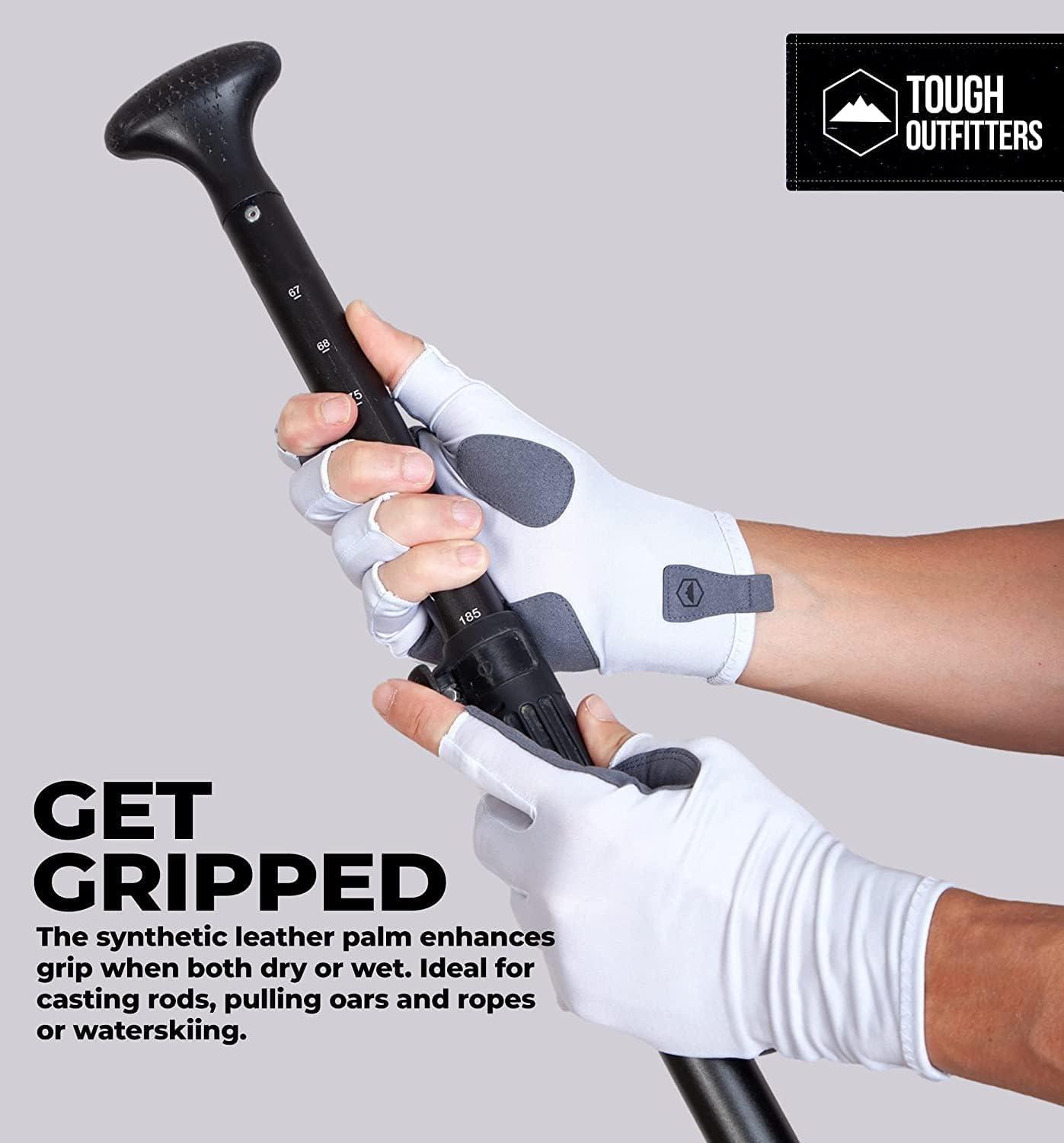 imageTough Outdoors UV Fishing Gloves  Fingerless Kayaking ampamp Sailing  UPF 50 Sun ProtectionWhite