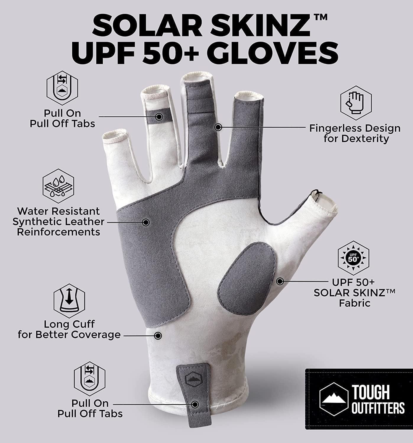 imageTough Outdoors UV Fishing Gloves  Fingerless Kayaking ampamp Sailing  UPF 50 Sun ProtectionWhite and Gray Camo