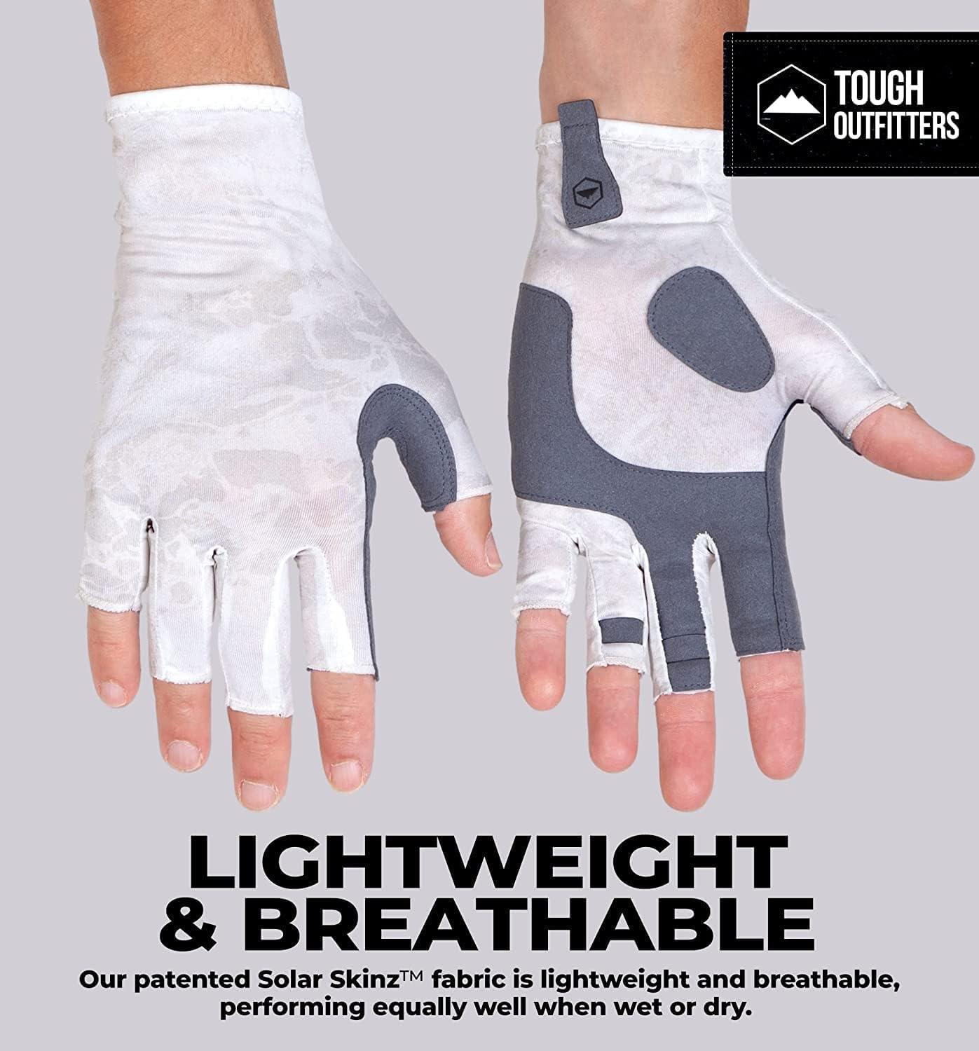 imageTough Outdoors UV Fishing Gloves  Fingerless Kayaking ampamp Sailing  UPF 50 Sun ProtectionWhite and Gray Camo